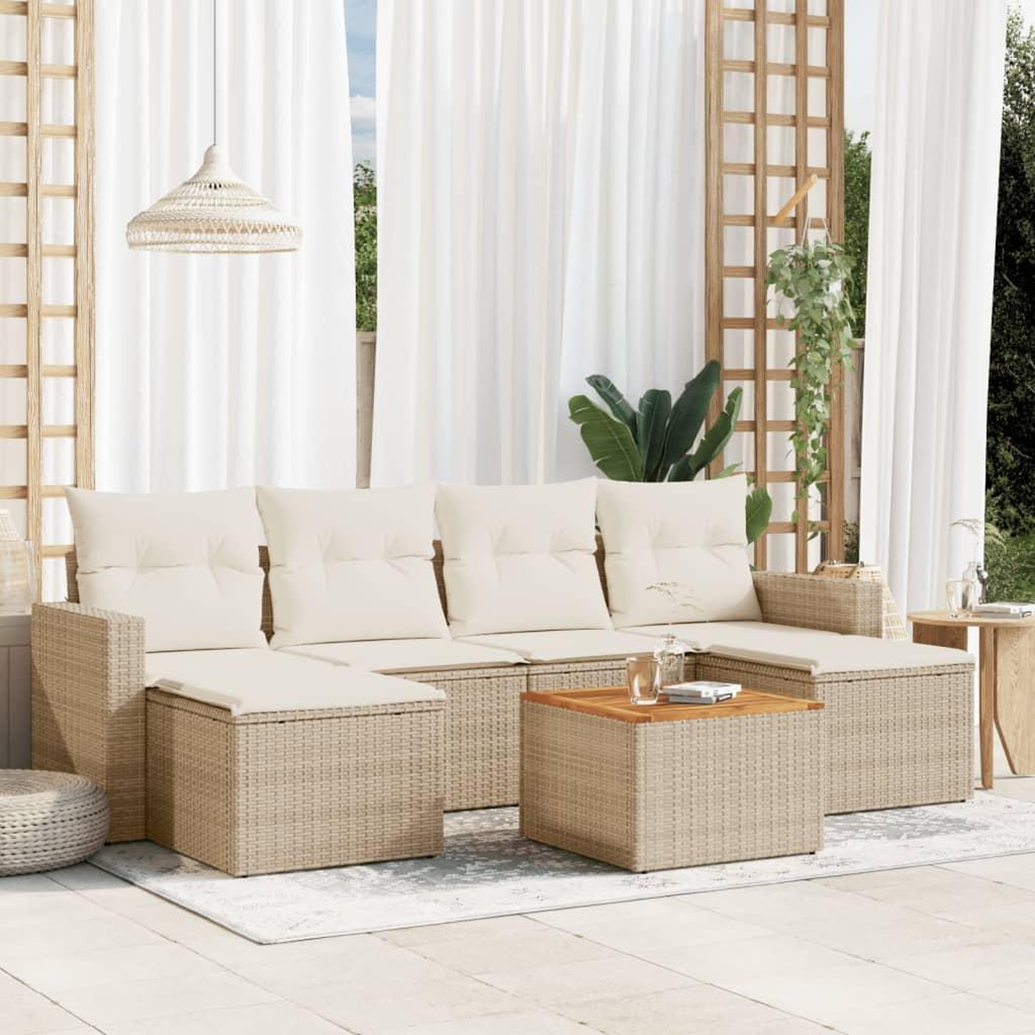 VIDAXL Salon de jardin avec coussins 7 pcs beige resine tressee