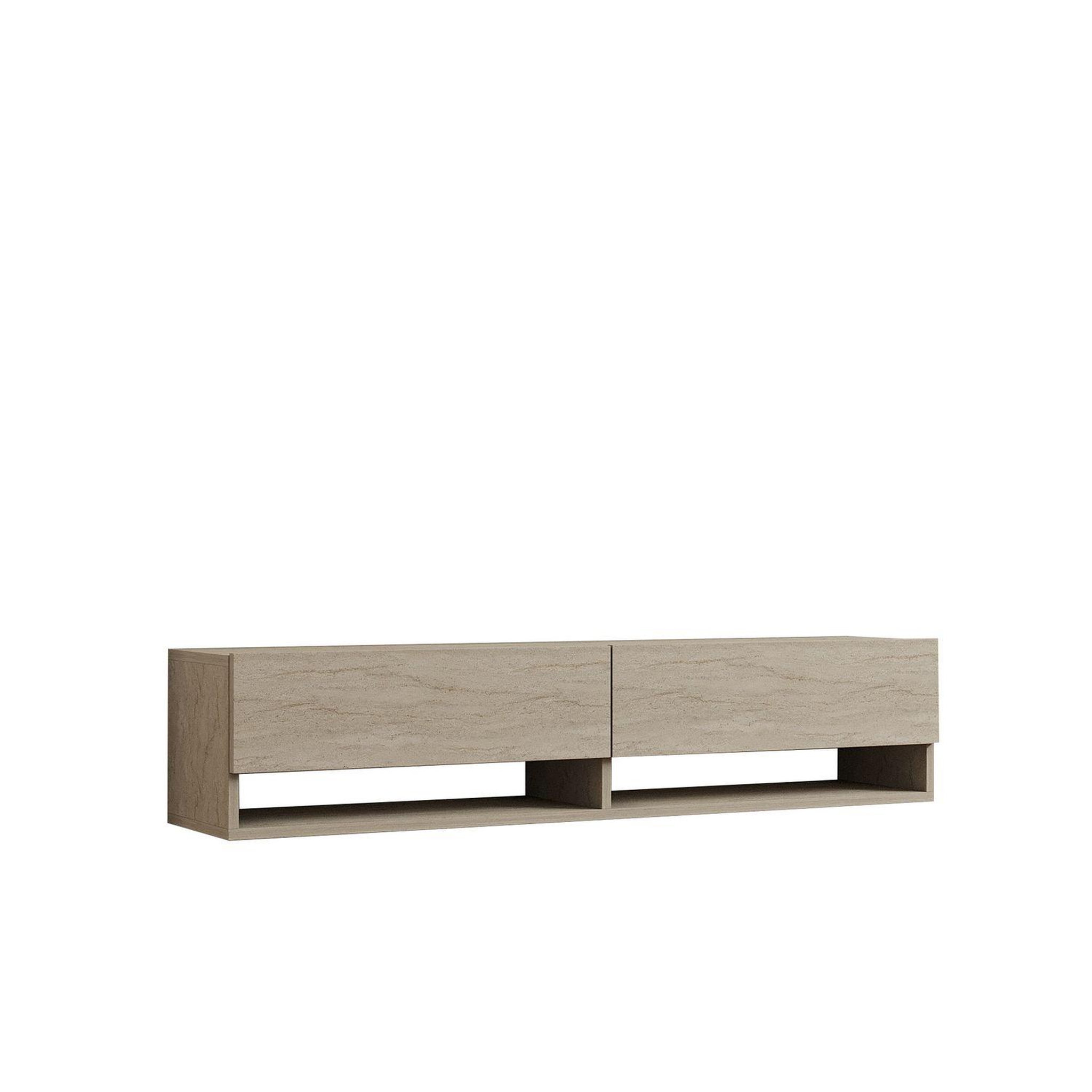 Voir la diapositive 5 : TOILINUX Meuble tv suspendu 2 portes basculantes effet travertin sienna - beige