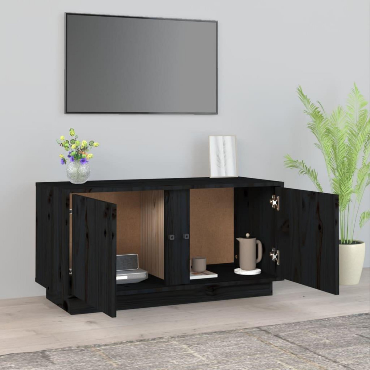 VIDAXL Meuble TV Noir 80x35x40,5 cm Bois de pin massif