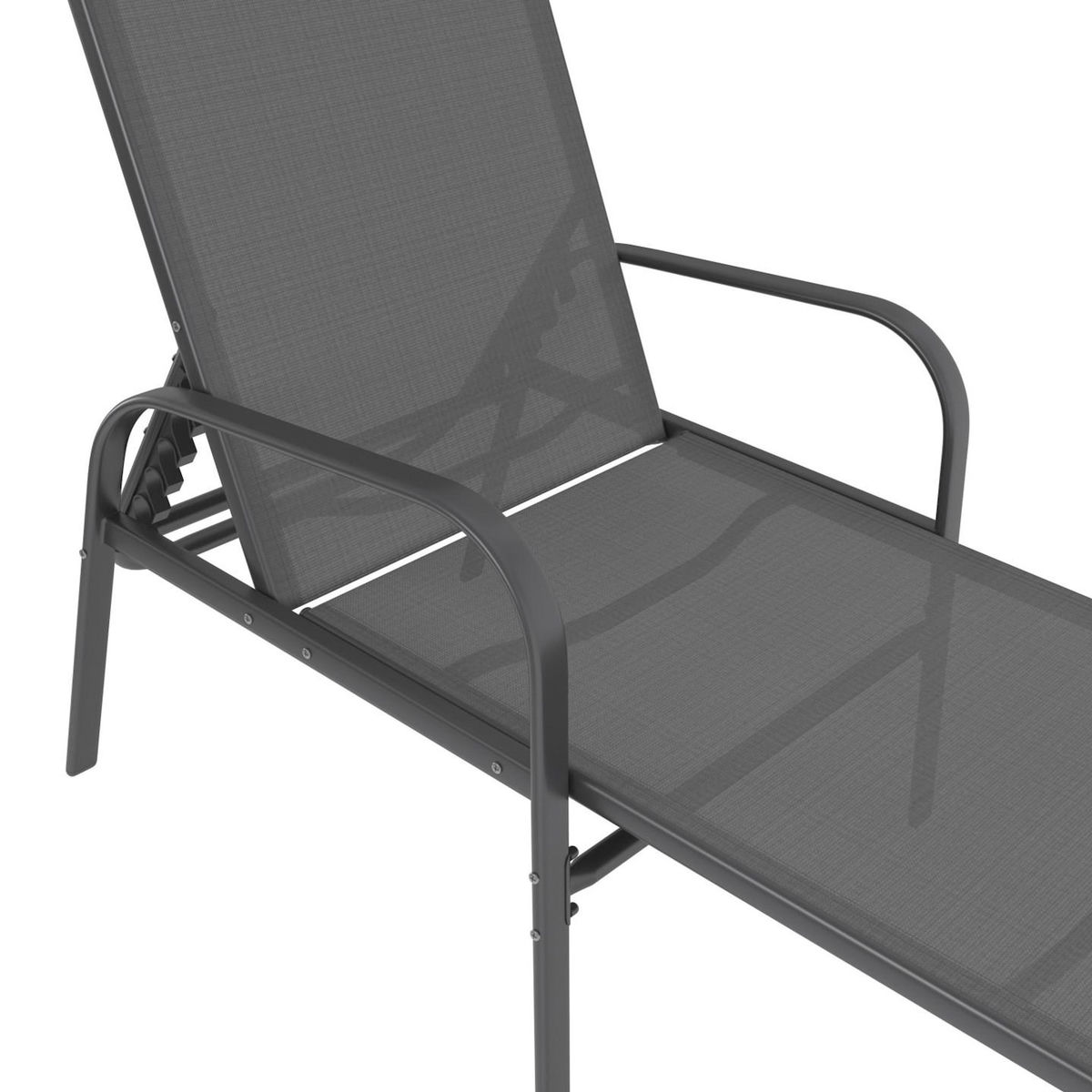 ID MARKET Lot de 2 transats de jardin inclinables FIDJI en acier gris anthracite et toile grise