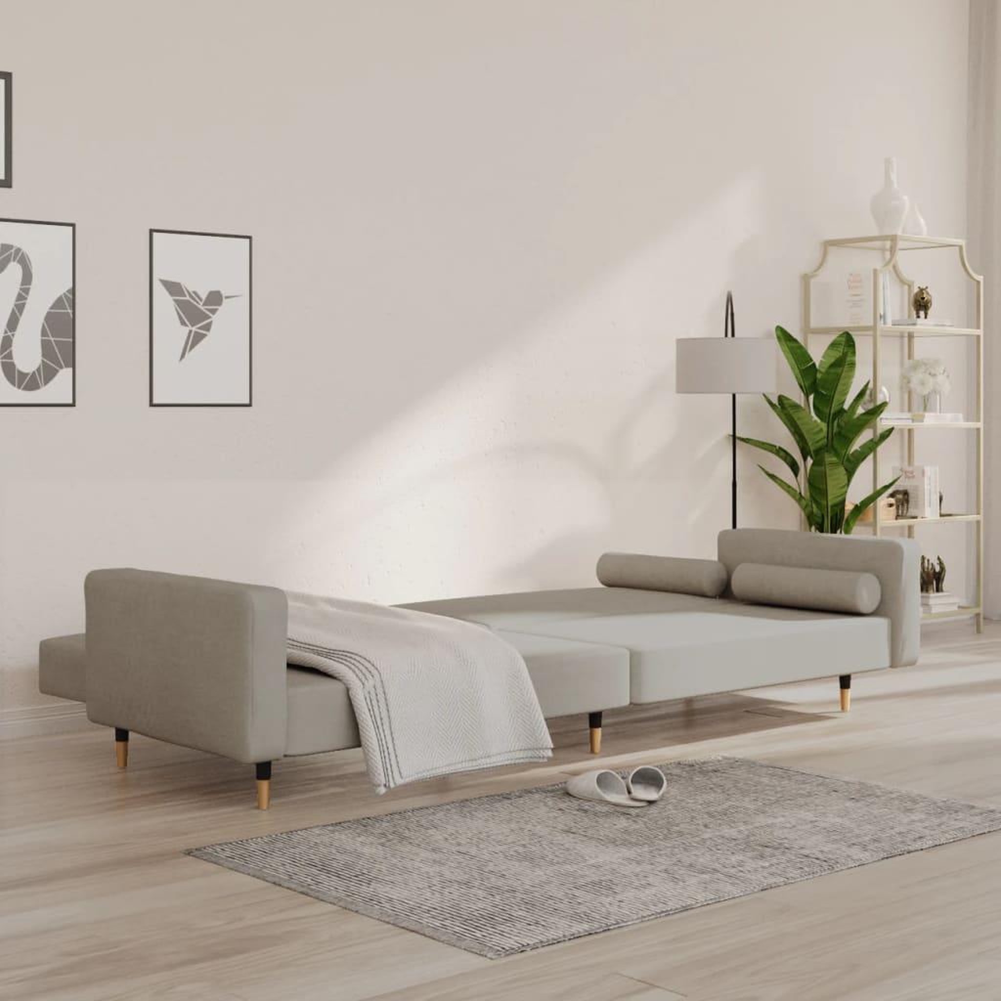 Voir la diapositive 3 : VIDAXL Canape-lit a 2 places avec deux oreillers Gris clair Velours