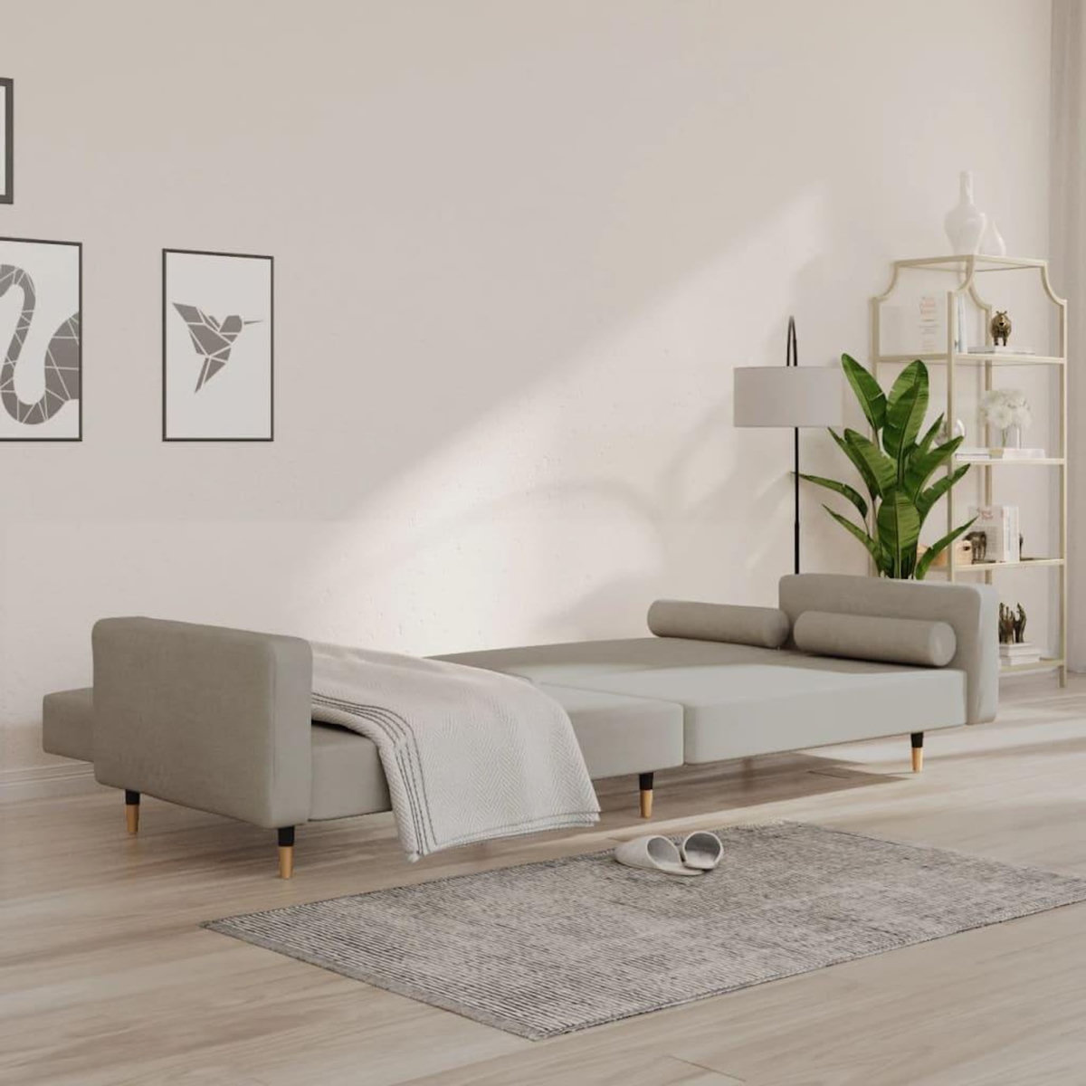 VIDAXL Canape-lit a 2 places avec deux oreillers Gris clair Velours
