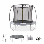 SWEEEK Trampoline rond Ø 250cm gris avec filet de protection intérieur - Pluton Inner XXL– échelle. bâche. filet pour chaussures et kit d'ancrage 2.50 m 250 cm