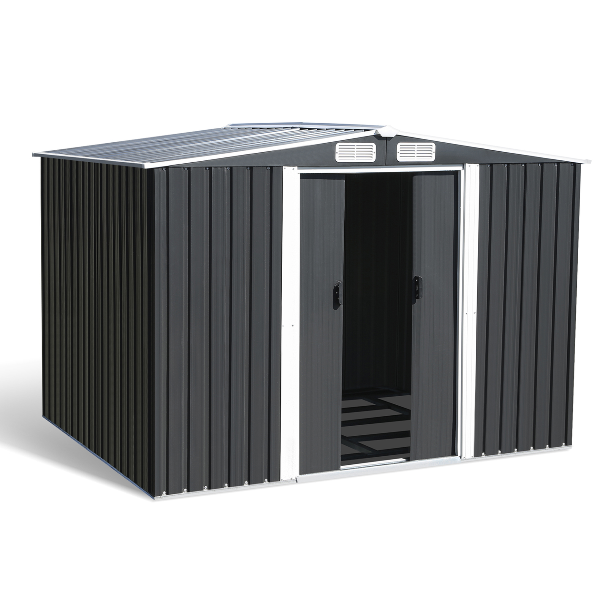 ID MARKET Abri de jardin 5,3 m² gris en acier galvanisé avec base