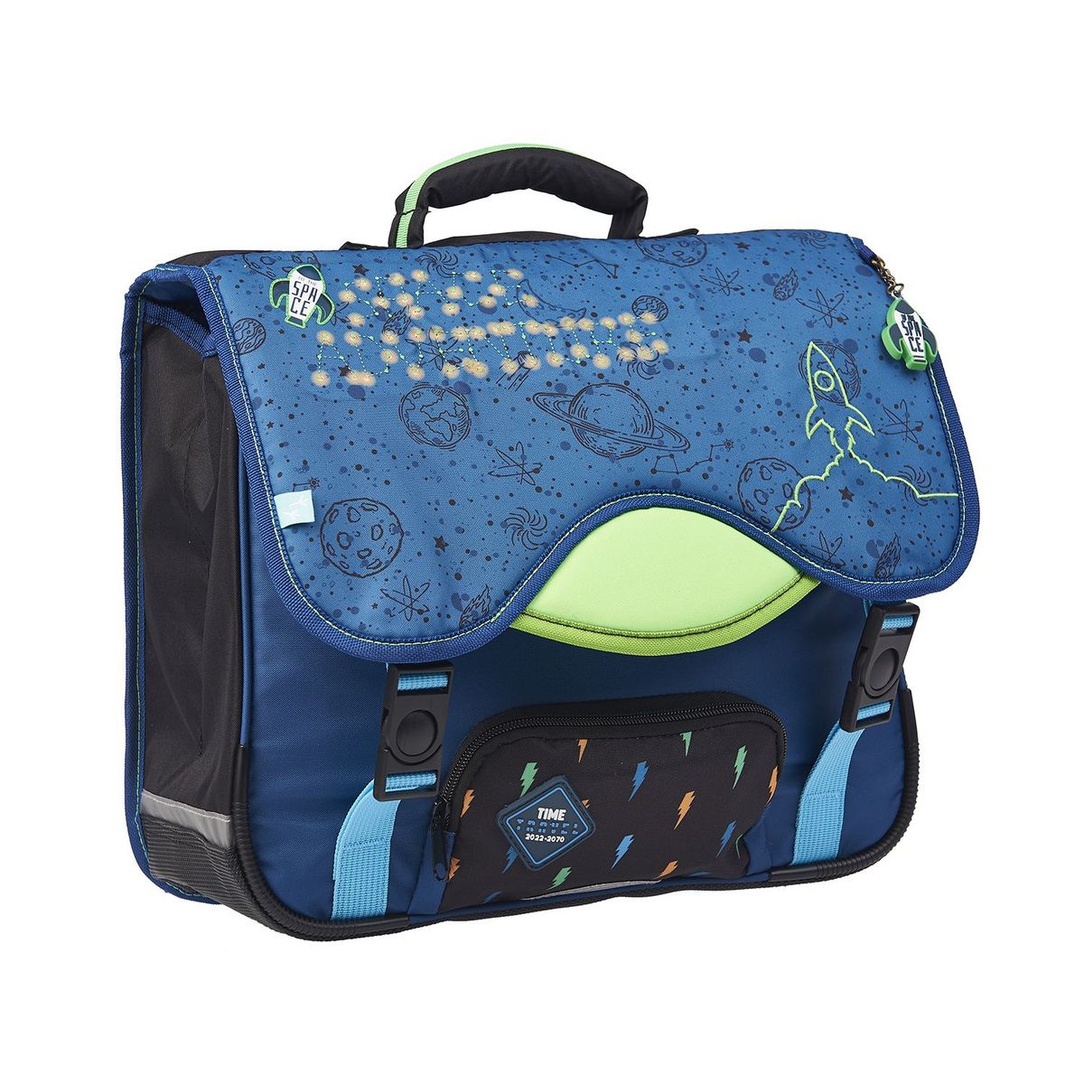 AUCHAN Cartable 38 cm CP/CE1/CE2 bleu avec LED espace Intergalatic