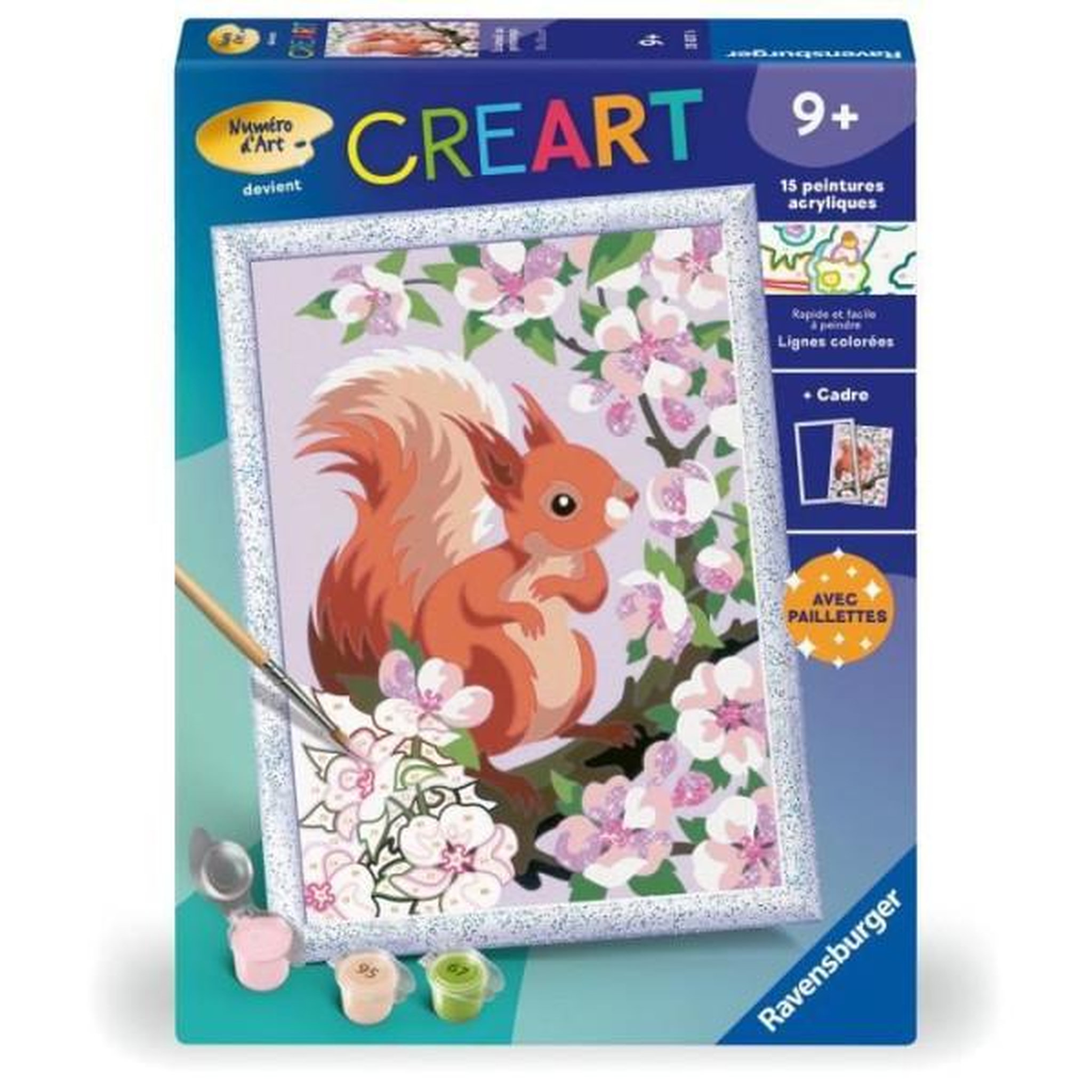 RAVENSBURGER Creart kids 18x24cm écureuil au printemps, kit de peinture par numéros numéro d'art, des 9 ans, 25837, ravensburger