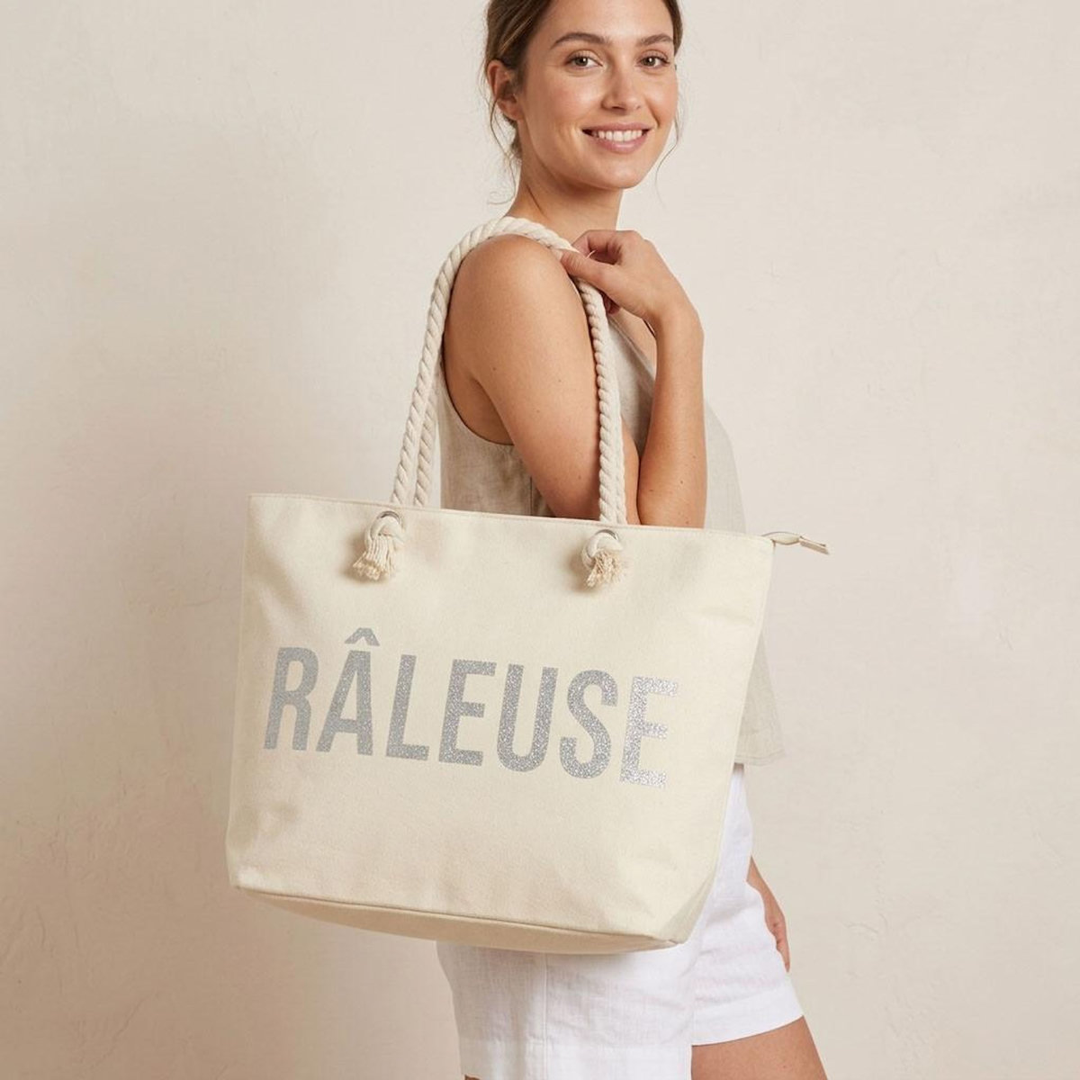 OZABI OZABI Sac de Plage Femme Jute Synthétique – Message Pailleté – Cordage