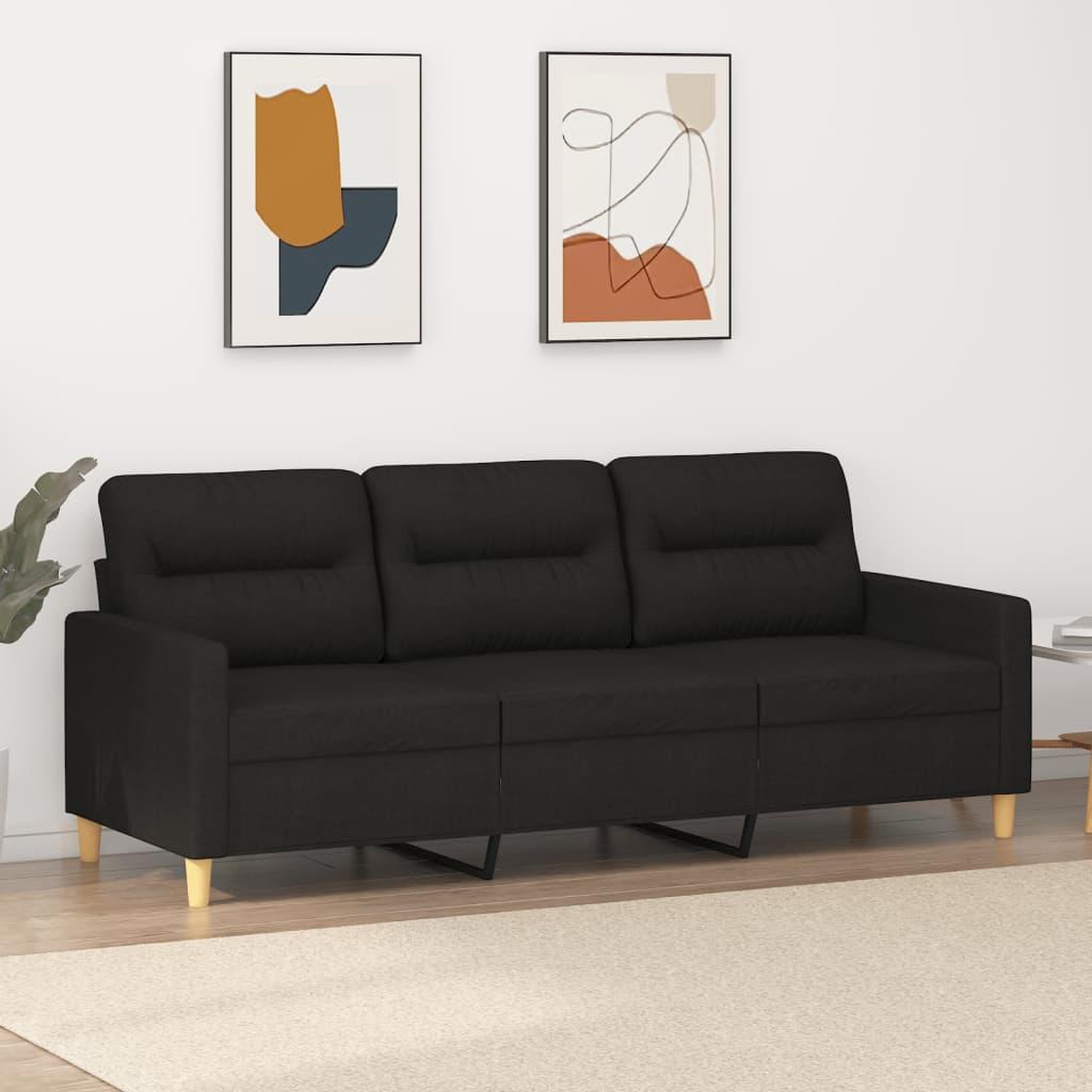VIDAXL Canape a 3 places Noir 180 cm Tissu
