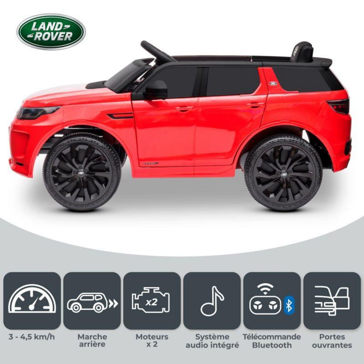 PLAY4FUN Voiture électrique SUV pour enfant Land Rover Discovery 2x 25W - marche AV/AR, Phares et Système audio
