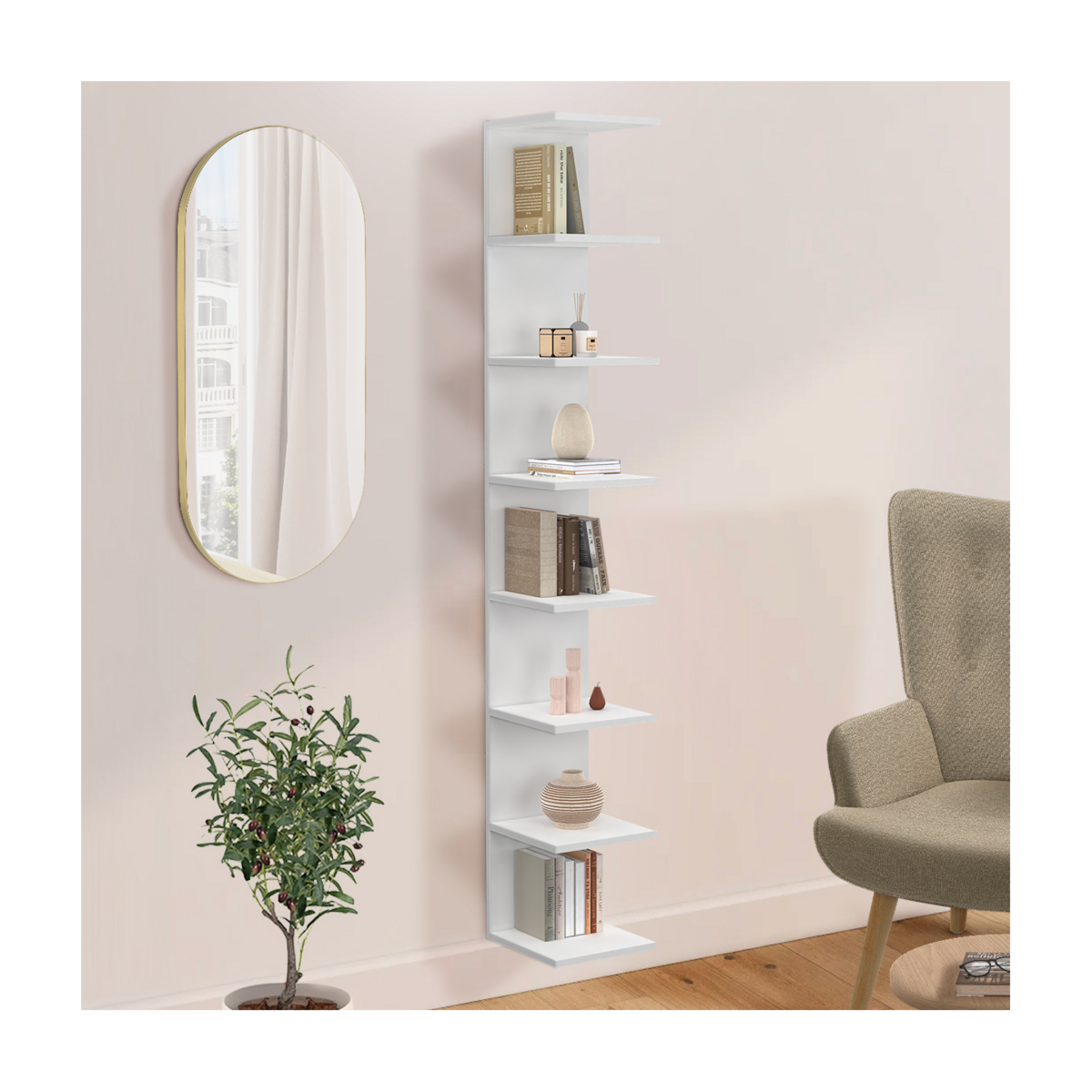 ID MARKET Etagère murale suspendue double position CHIARA 8 étagères blanc 190 cm