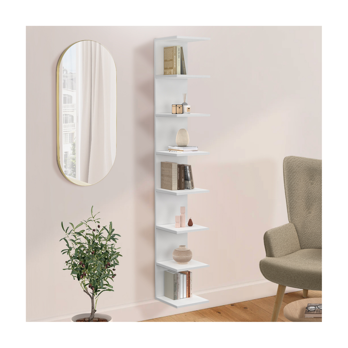 ID MARKET Etagère murale suspendue double position CHIARA 8 étagères blanc 190 cm