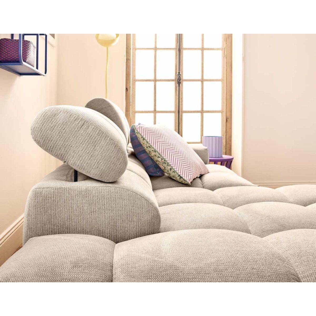 LISA DESIGN Matera - canapé d'angle gauche 3 places avec têtières réglables en tissu texturé