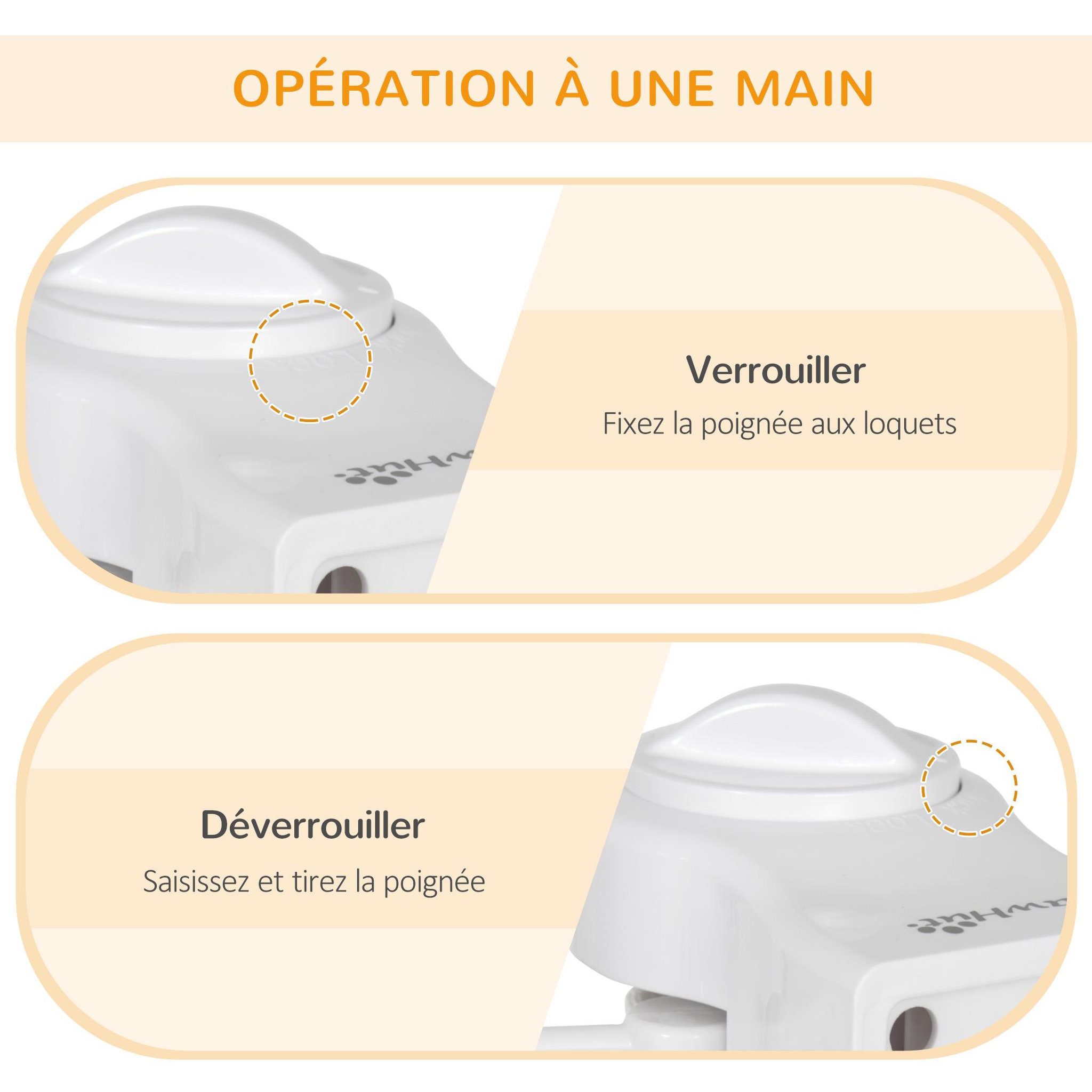 Voir la diapositive 6 : PAWHUT Barrière de sécurité barrière animaux rétractable automatique 1,65L x 0,85H m teslin alu. PVC blanc