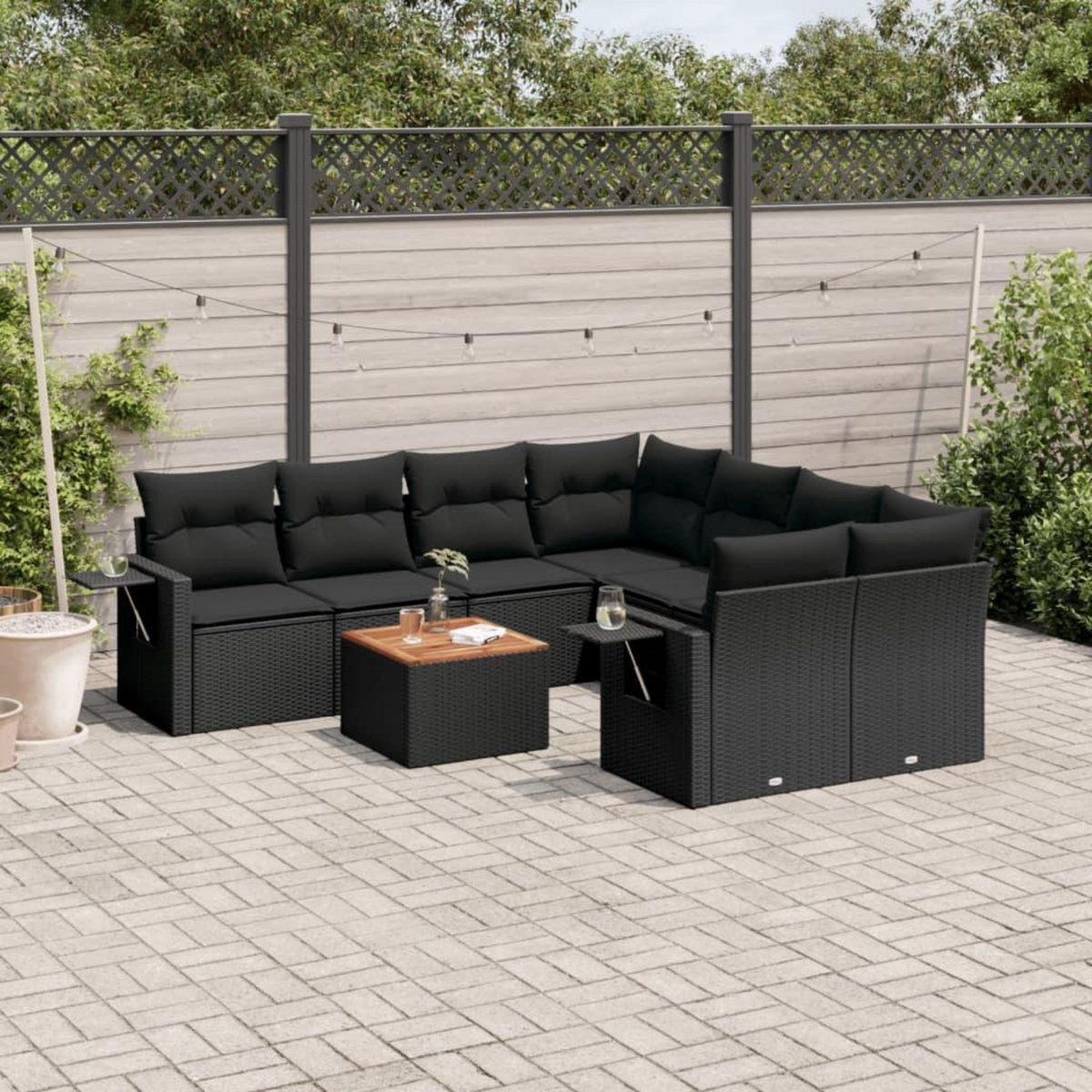 VIDAXL Salon de jardin 9 pcs avec coussins noir resine tressee