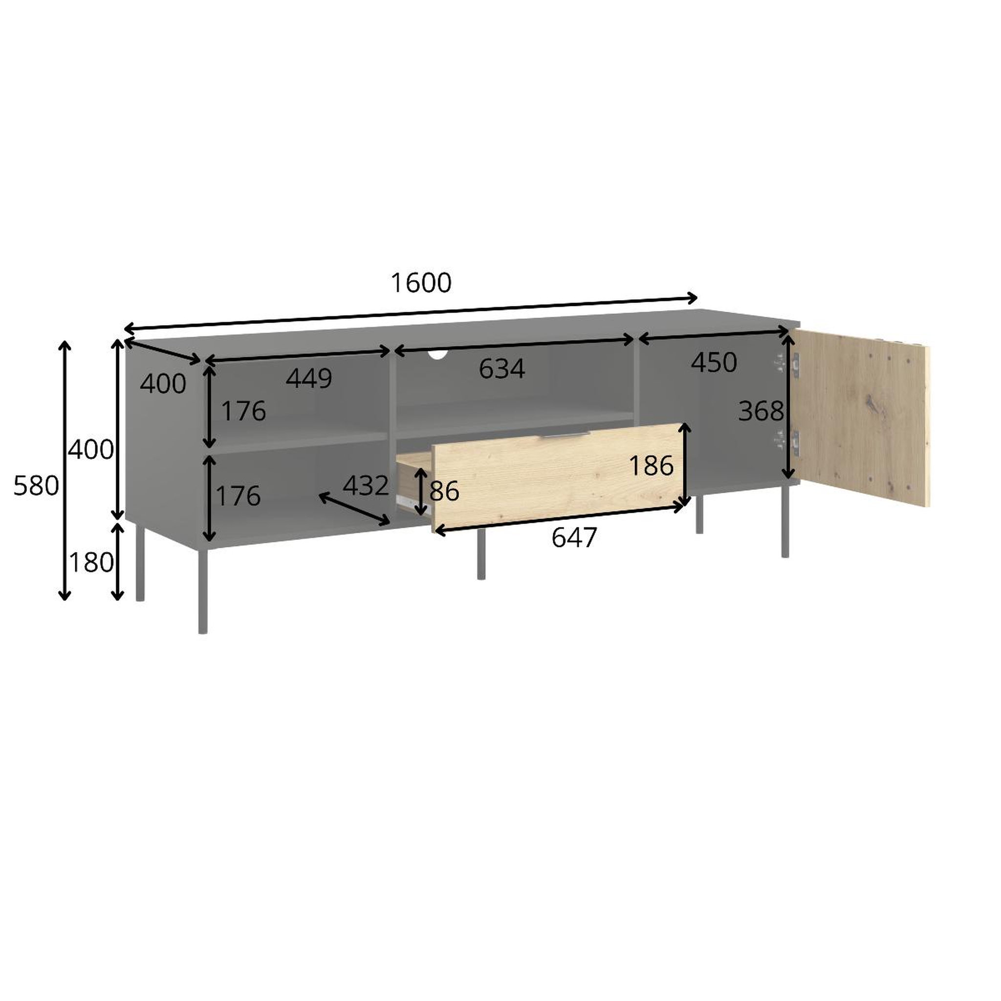 Voir la diapositive 6 : JLC KREATION Meuble tv moderne noir et bois 160cm irina