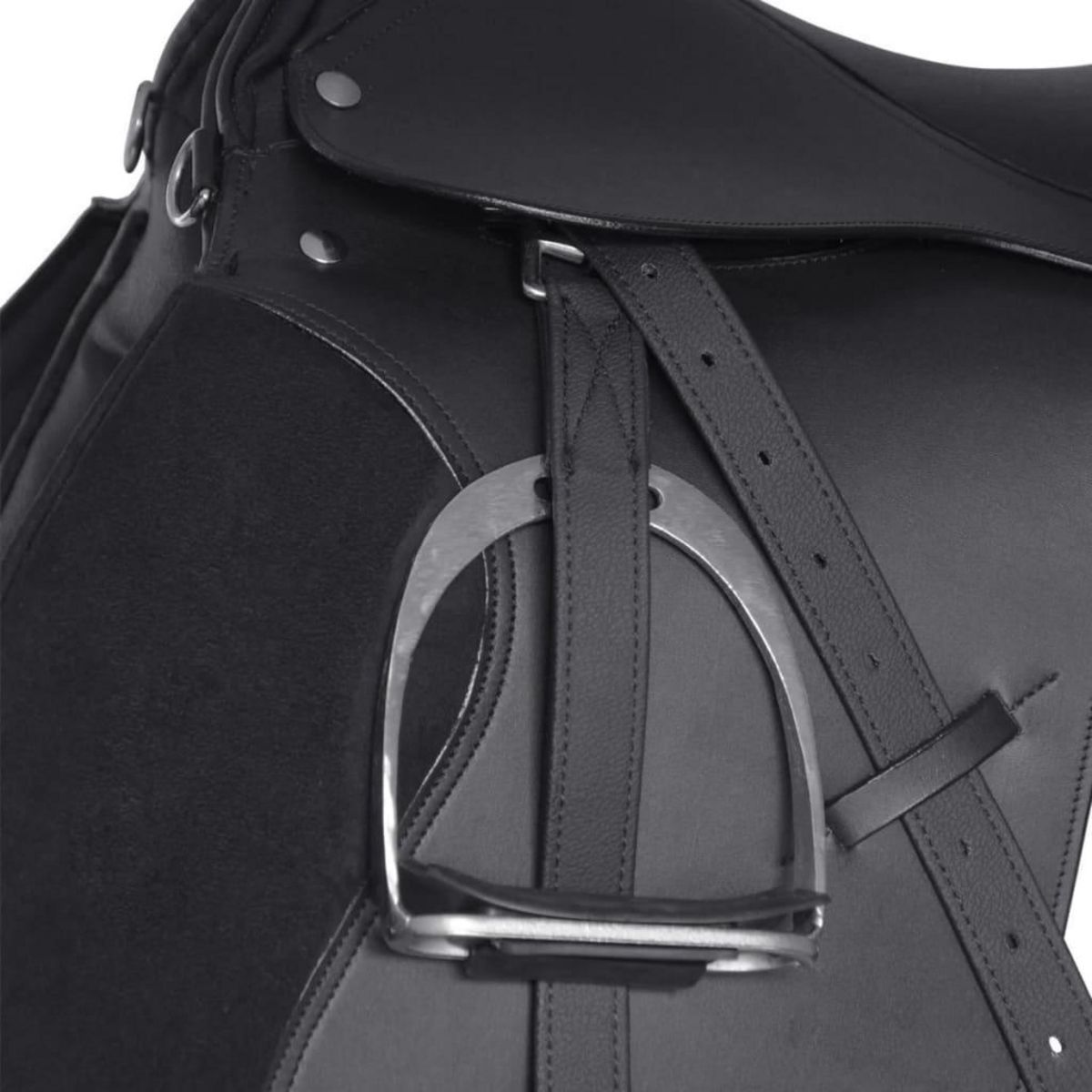 VIDAXL Set de selle equitation 17,5  en cuir veritable 12 cm 5 en 1 noir