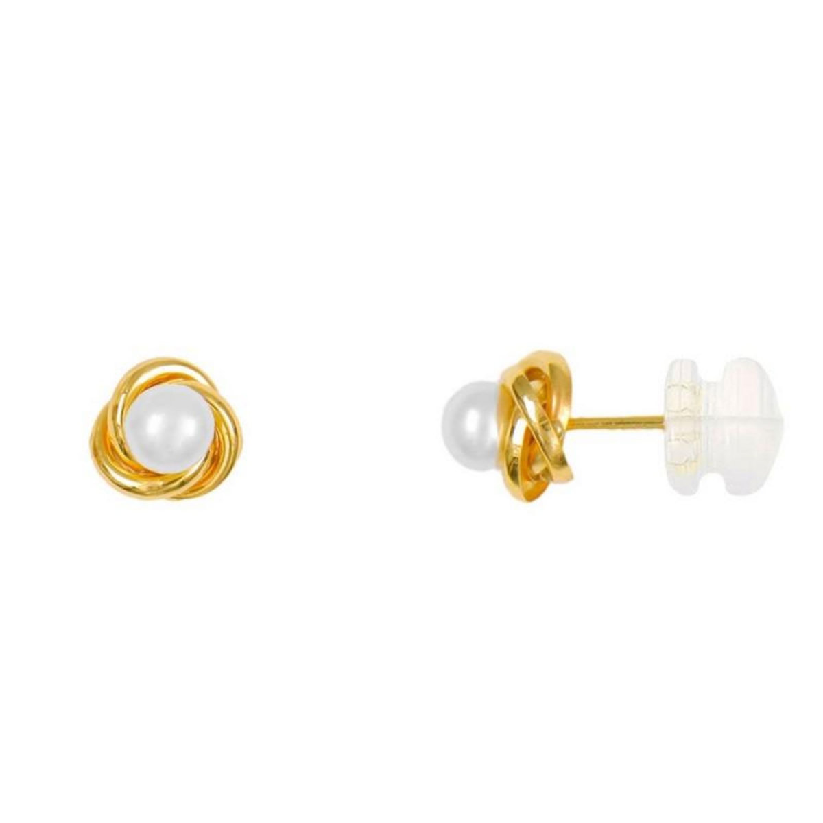 L'ATELIER D'AZUR Boucles d'Oreilles Or Jaune et Perle - Motif Noeud