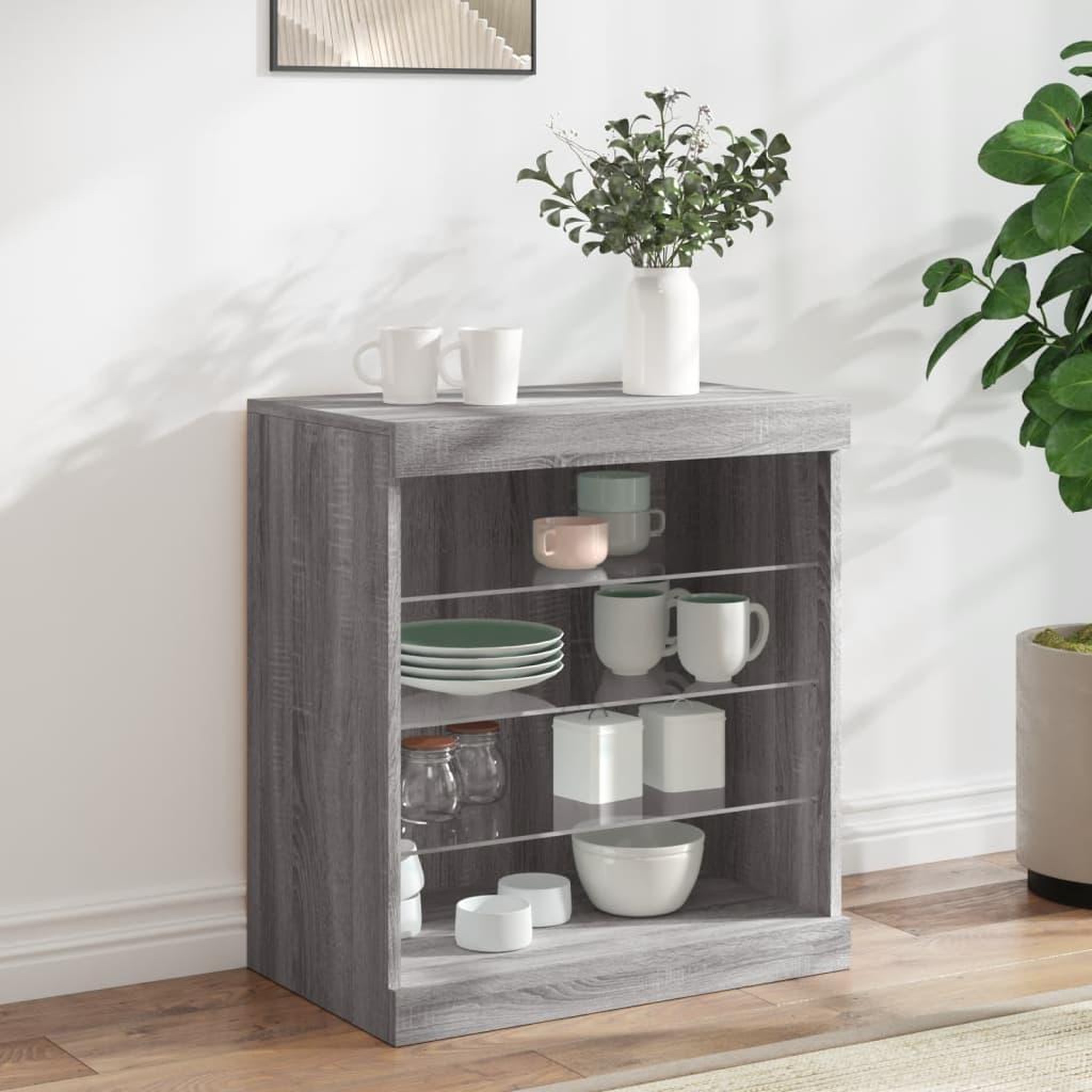 VIDAXL Buffet avec lumieres LED sonoma gris 60,5x37x67 cm