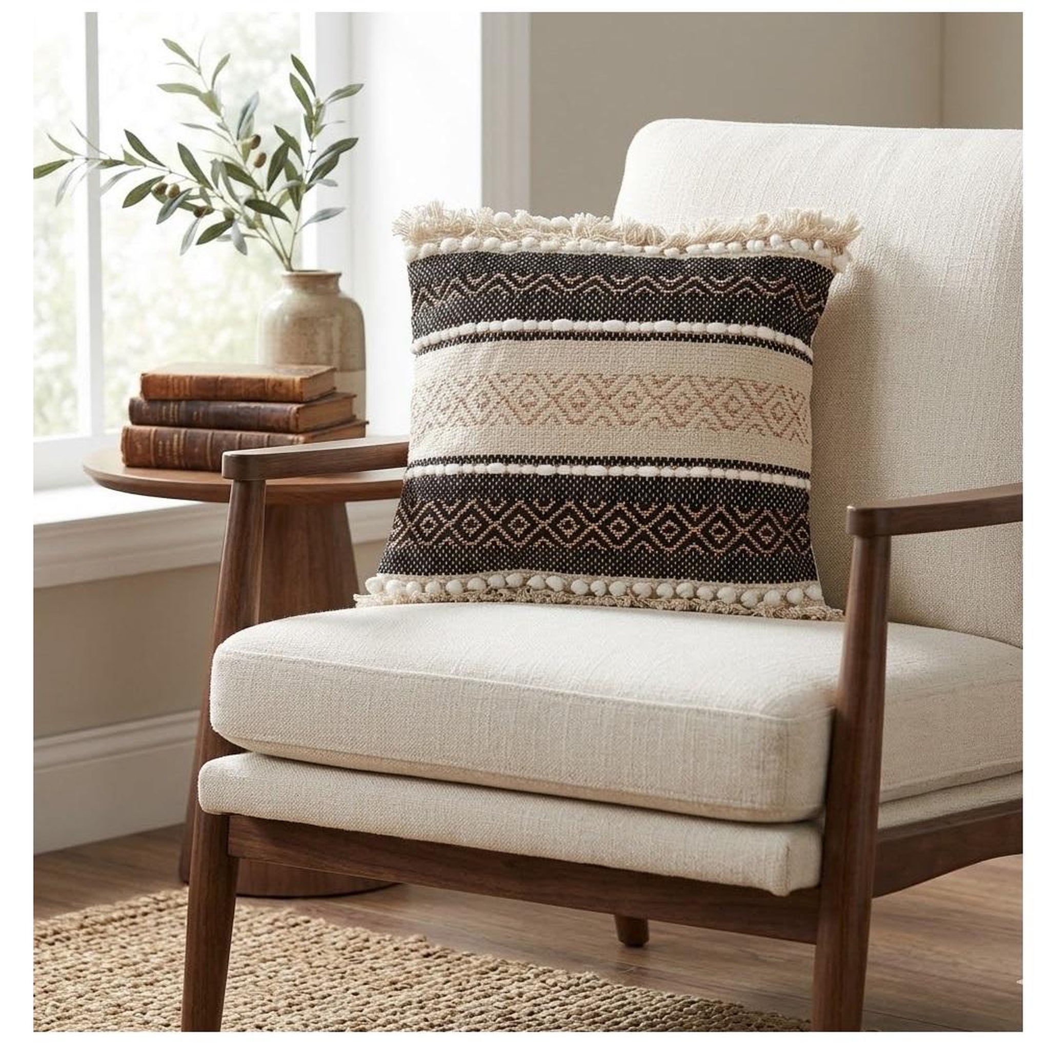 Voir la diapositive 2 : Eden Coussin a franges mirage design et moderne