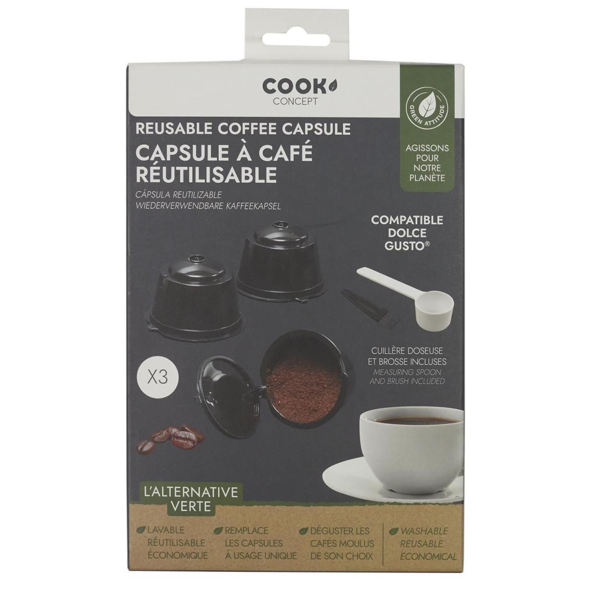 Voir la diapositive 6 : COOK CONCEPT Lot de 3 Capsules à Café  Ecolo  5cm Noir