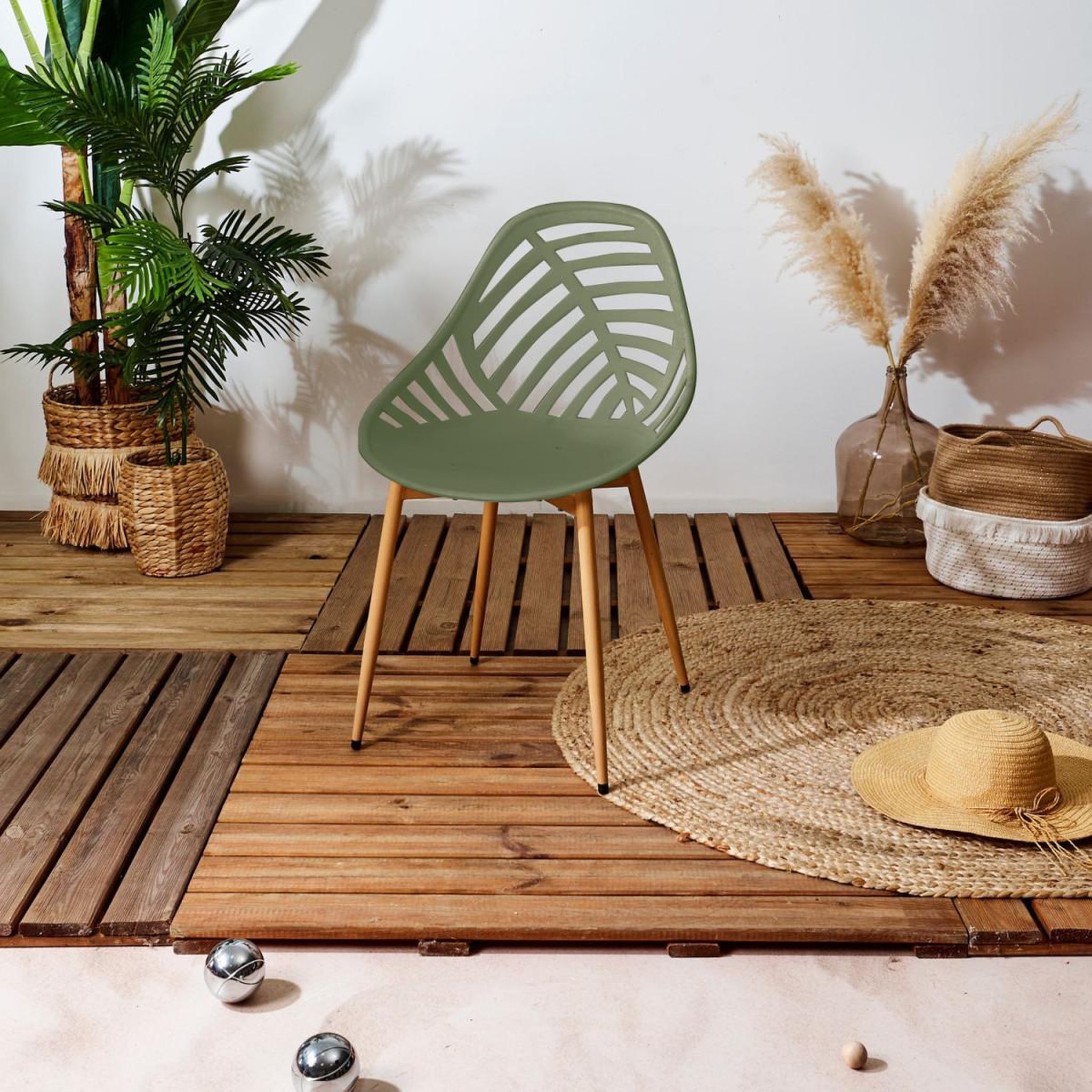 Voir la diapositive 3 : The Home Deco Factory Lot de 4 chaises de jardin  alameda  83cm vert olive
