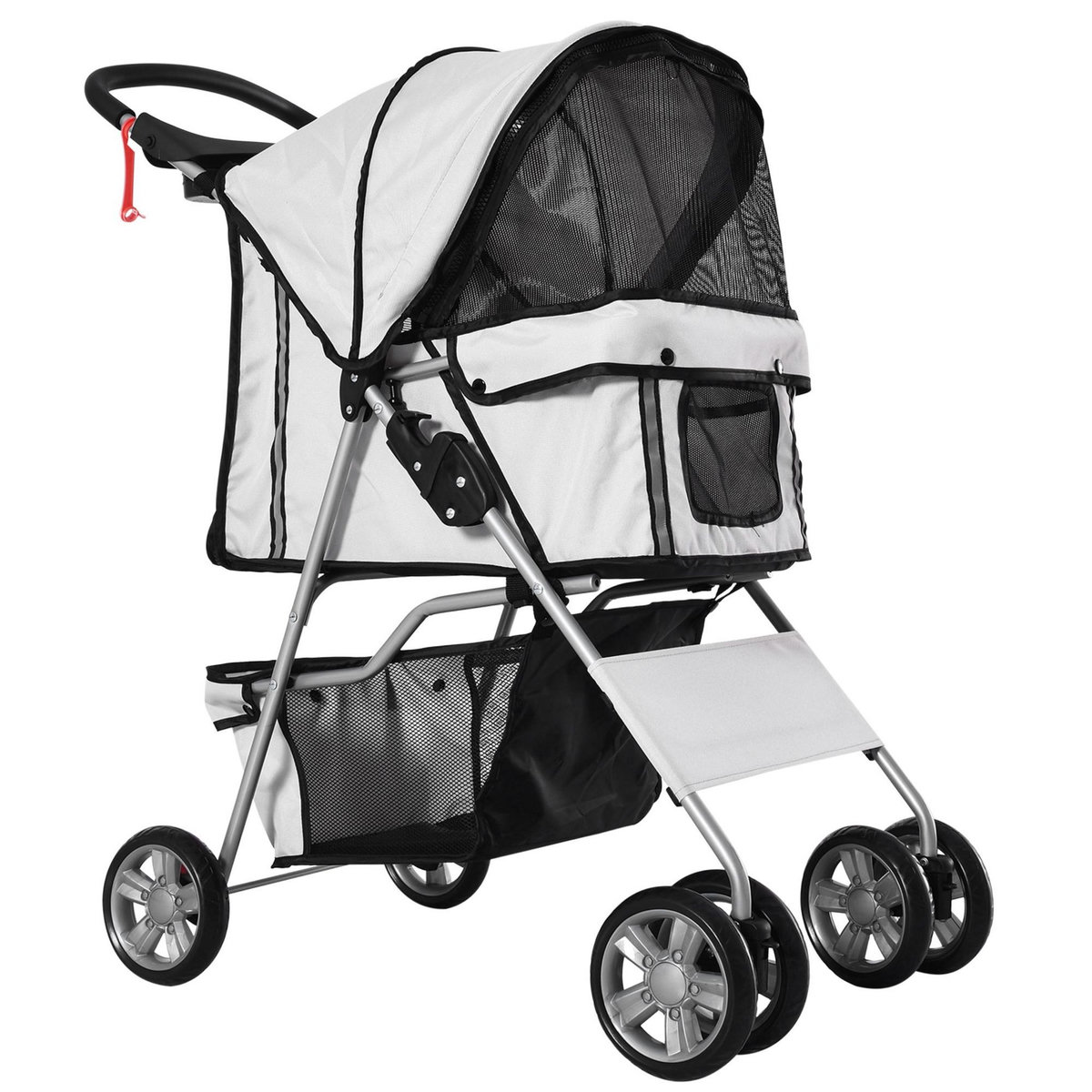 PAWHUT Poussette buggy pliable animaux chariot pliant chien chat porte-gobelet panier de rangement inclus roues avec frein tissu 600D Oxford métal gris