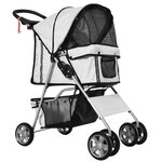PAWHUT Poussette buggy pliable animaux chariot pliant chien chat porte-gobelet panier de rangement inclus roues avec frein tissu 600D Oxford métal gris