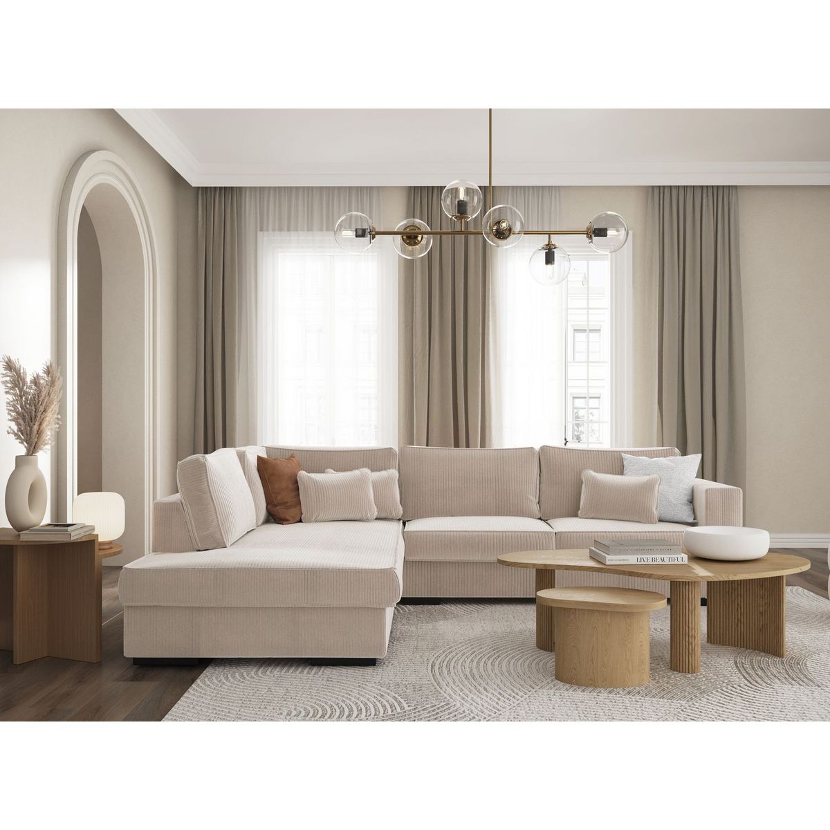 Canapé d'angle gauche 4 places velours cotelé  PENELOPE