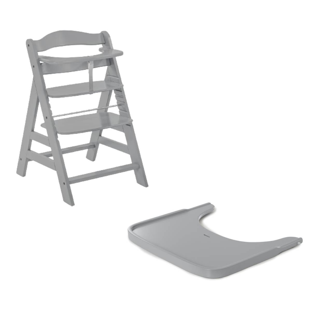 HAUCK Chaise haute Alpha+B Gris + Tablette pour chaise haute en bois Alpha Wooden Tray Gris