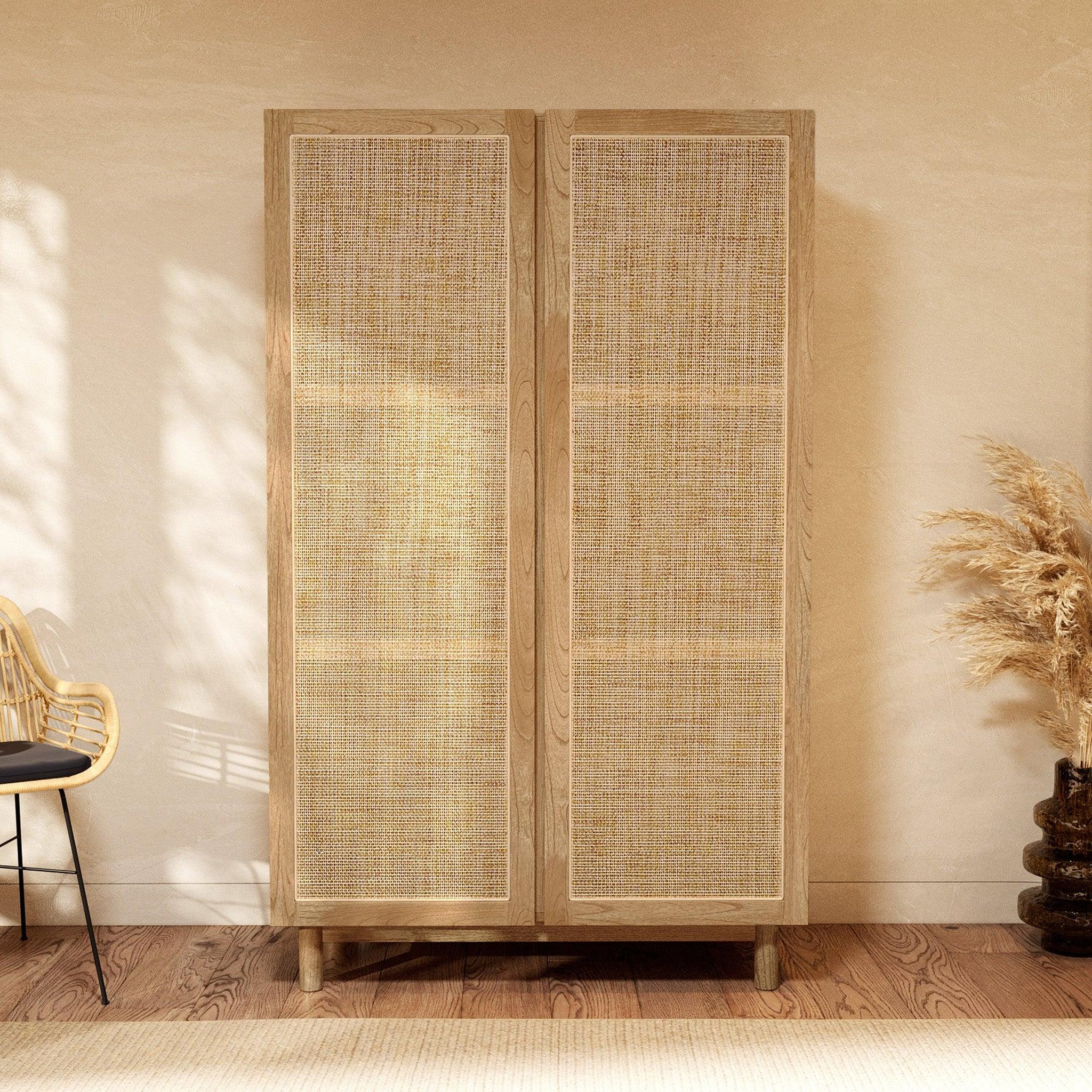 Voir la diapositive 2 : MAISON PAVANE Armoire en bois massif de mindi et rotin-delya