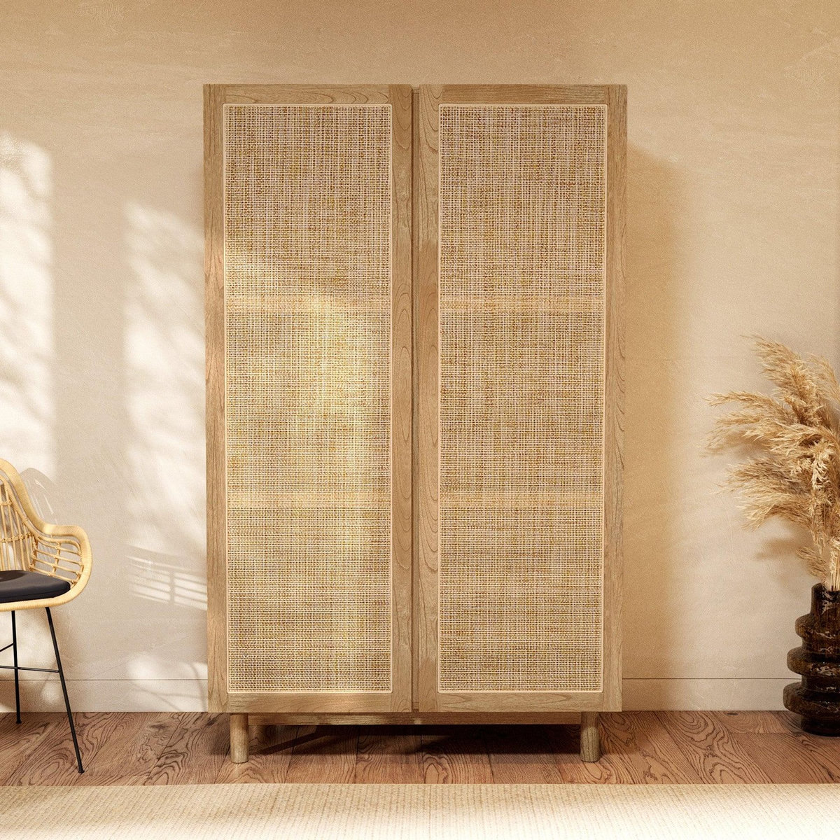 Rendez vous déco Armoire en bois massif de mindi et rotin-Delya