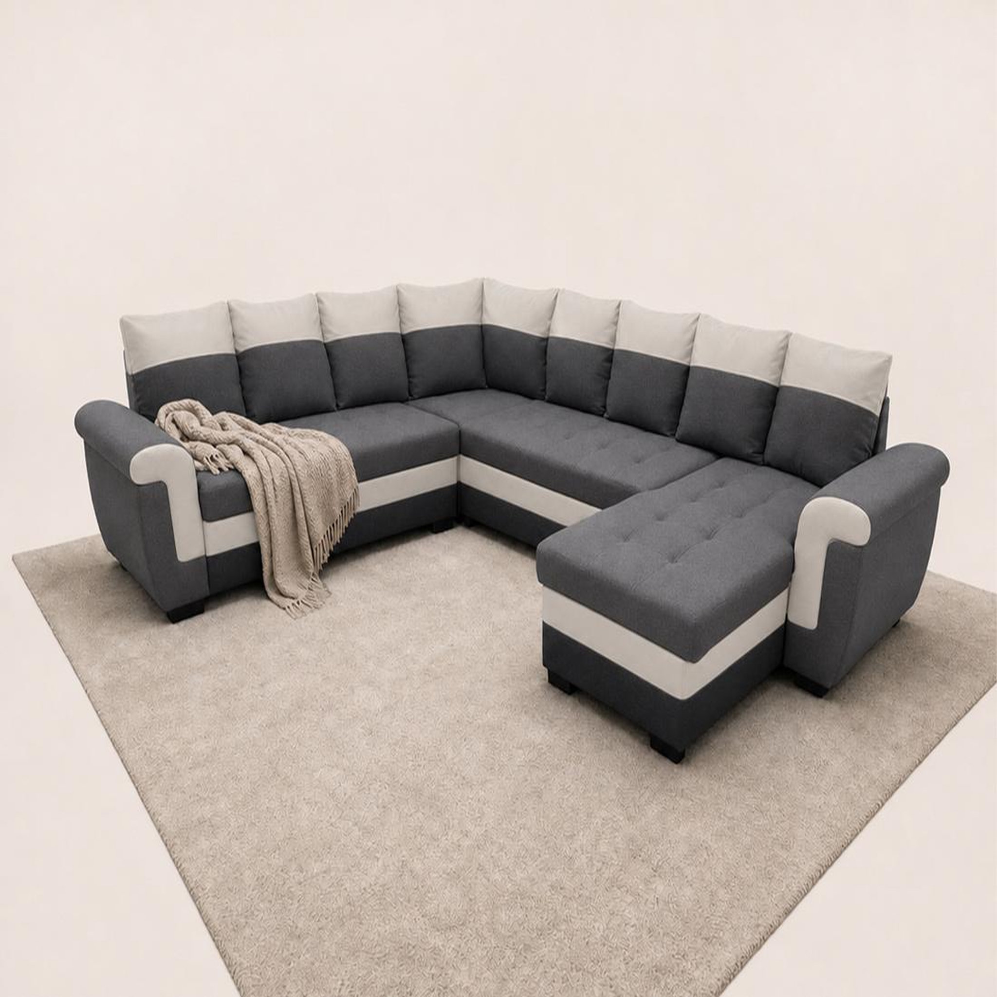 Voir la diapositive 2 : BEST MOBILIER Henry - canapé panoramique d'angle réversible - 7 places - convertible avec coffre - en tissu et pu