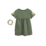Petit Béguin Robe bébé en gaze de coton + chouchou Pivoina. Coloris disponibles : Vert