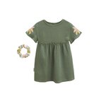 Petit Béguin Robe bébé en gaze de coton + chouchou Pivoina. Coloris disponibles : Vert