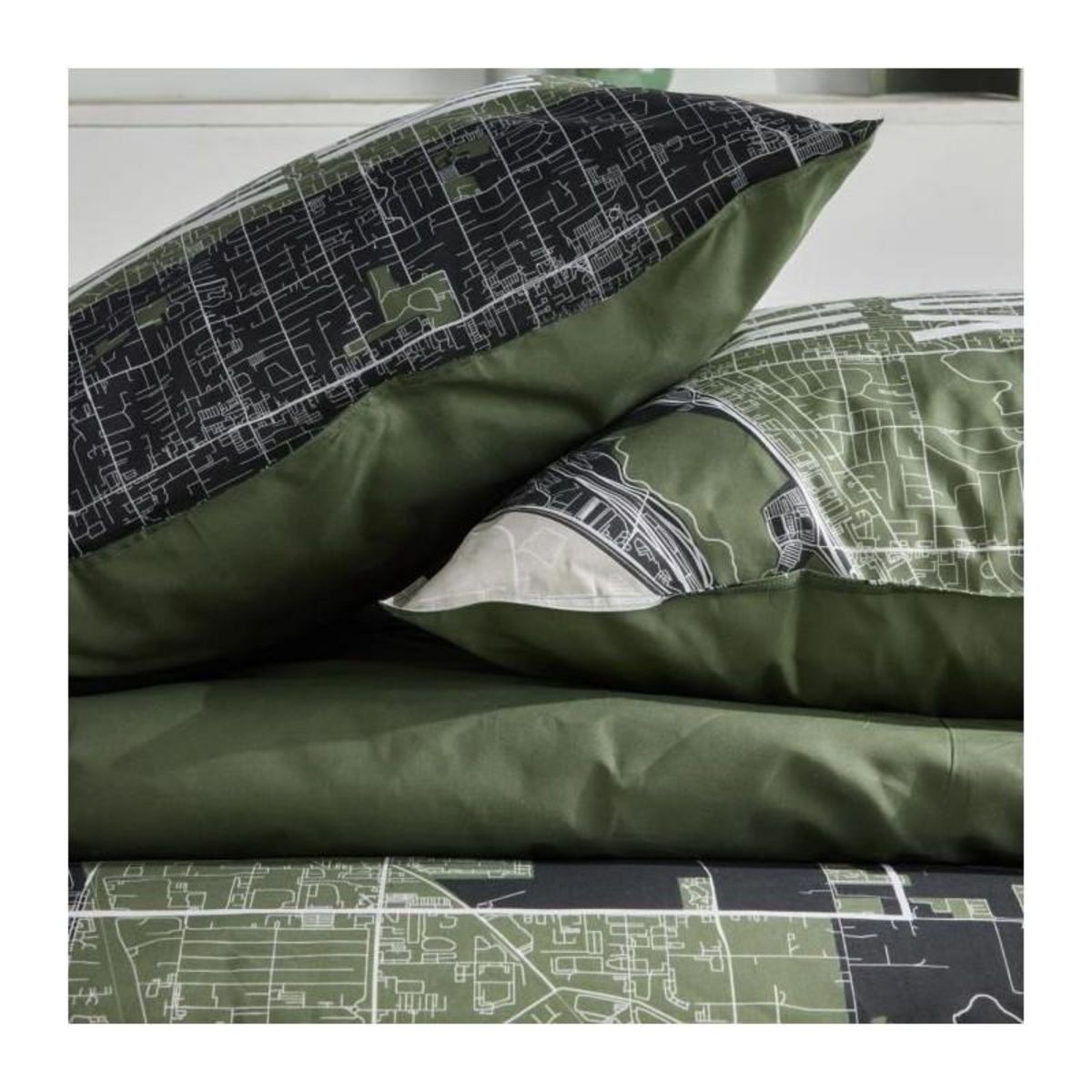 Today Parure de lit - TODAY - JAVA - 2 personnes - 240x220 cm - Coton - Imprimé New York - Vert
