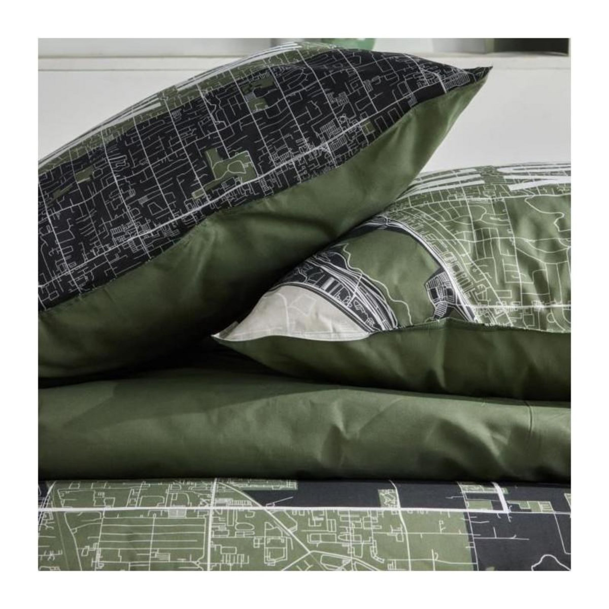 Today Parure de lit - TODAY - JAVA - 2 personnes - 240x220 cm - Coton - Imprimé New York - Vert