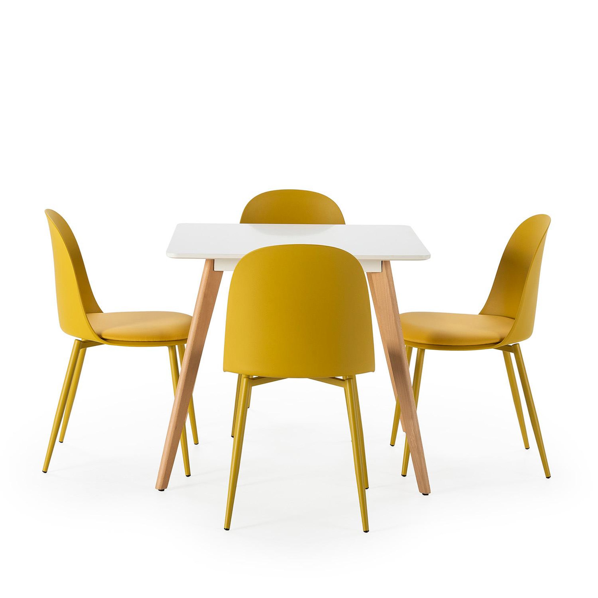 Voir la diapositive 3 : VS VENTA-STOCK Ensemble table 80x80 cm et 4 chaises de salle à manger Kana Moutarde
