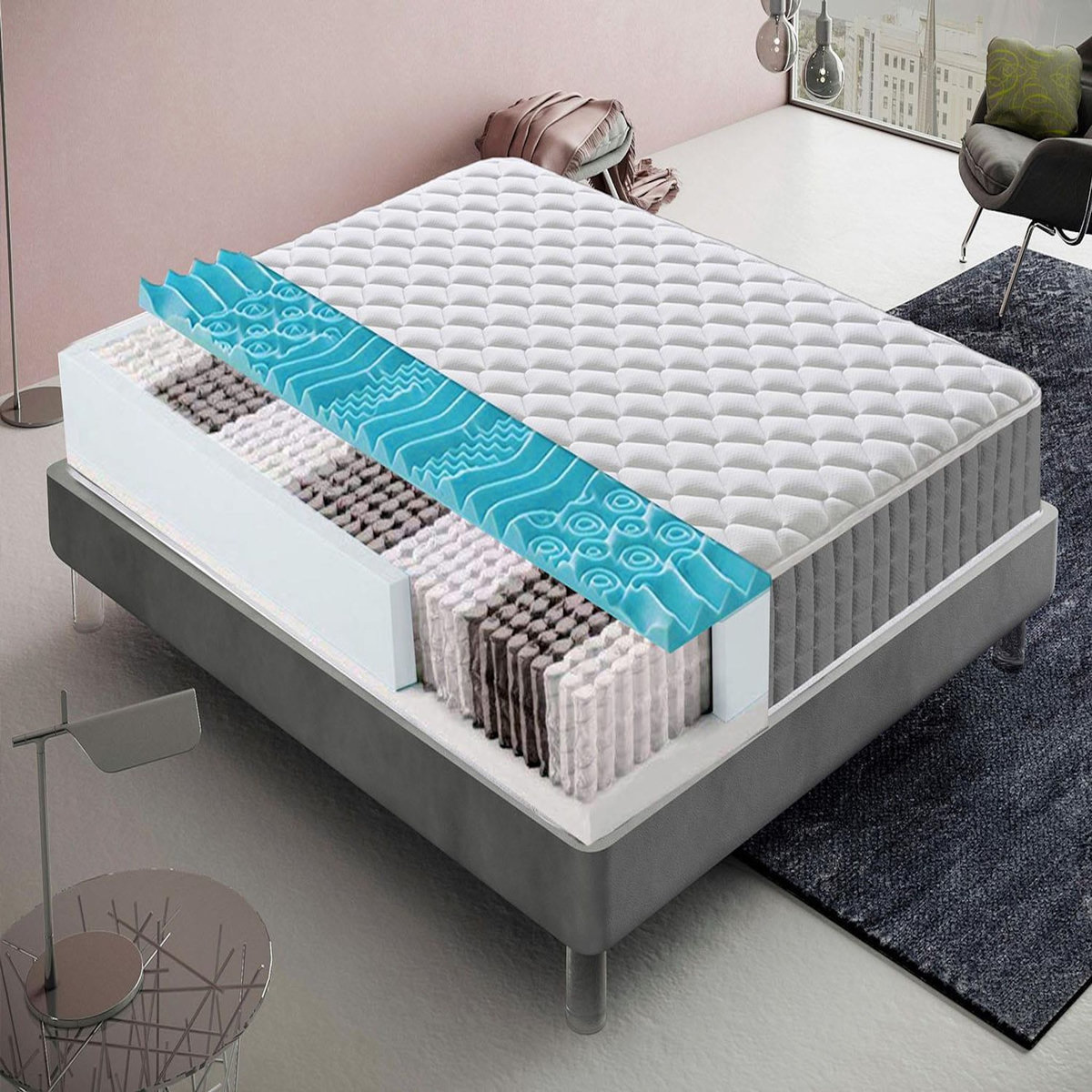 ILOVESLEEP Matelas Ressorts Ensachés PALERMO - Accueil Mémoire De Forme - Epaisseur 22 Cm