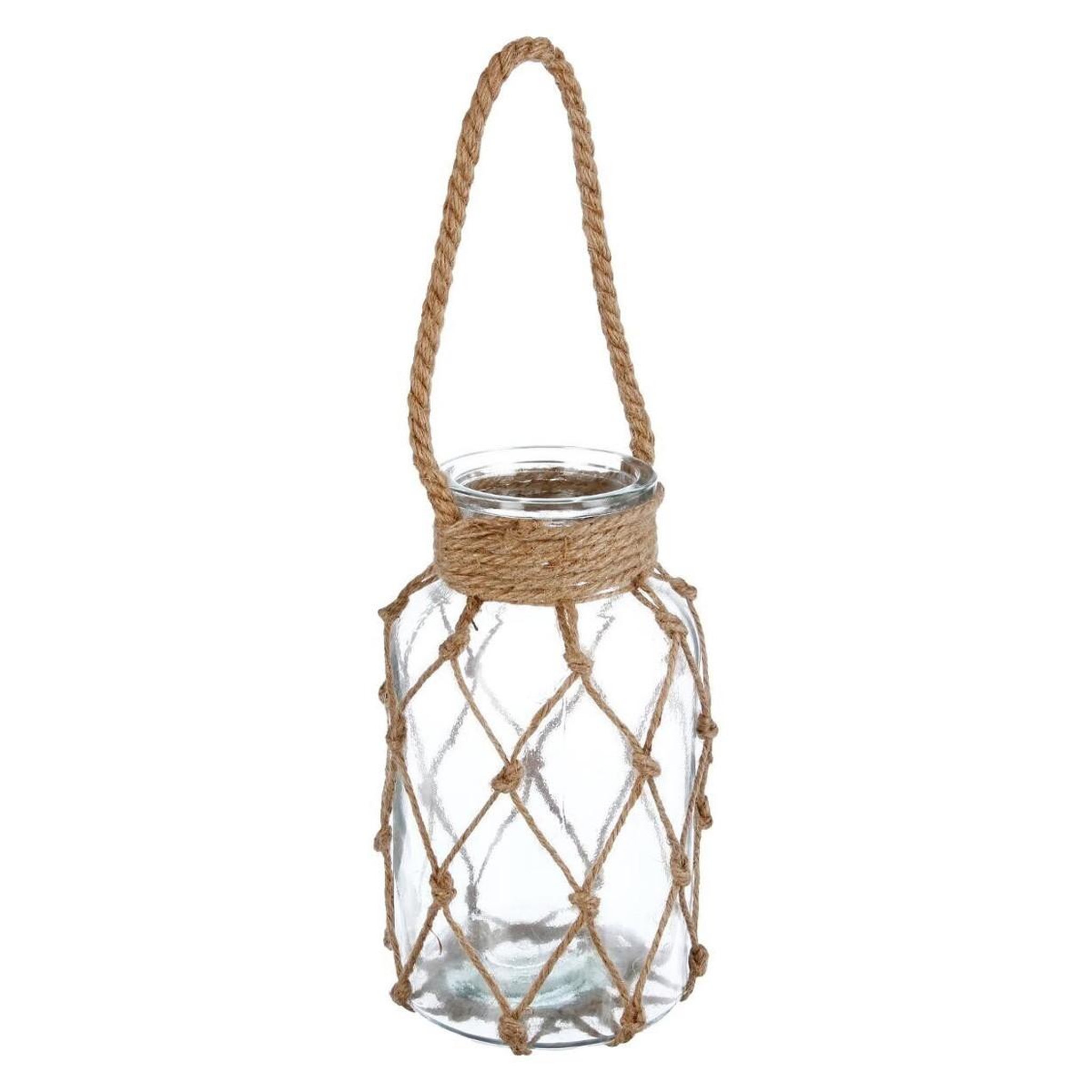 ATMOSPHERA Photophore en verre  raffia  26cm transparent
