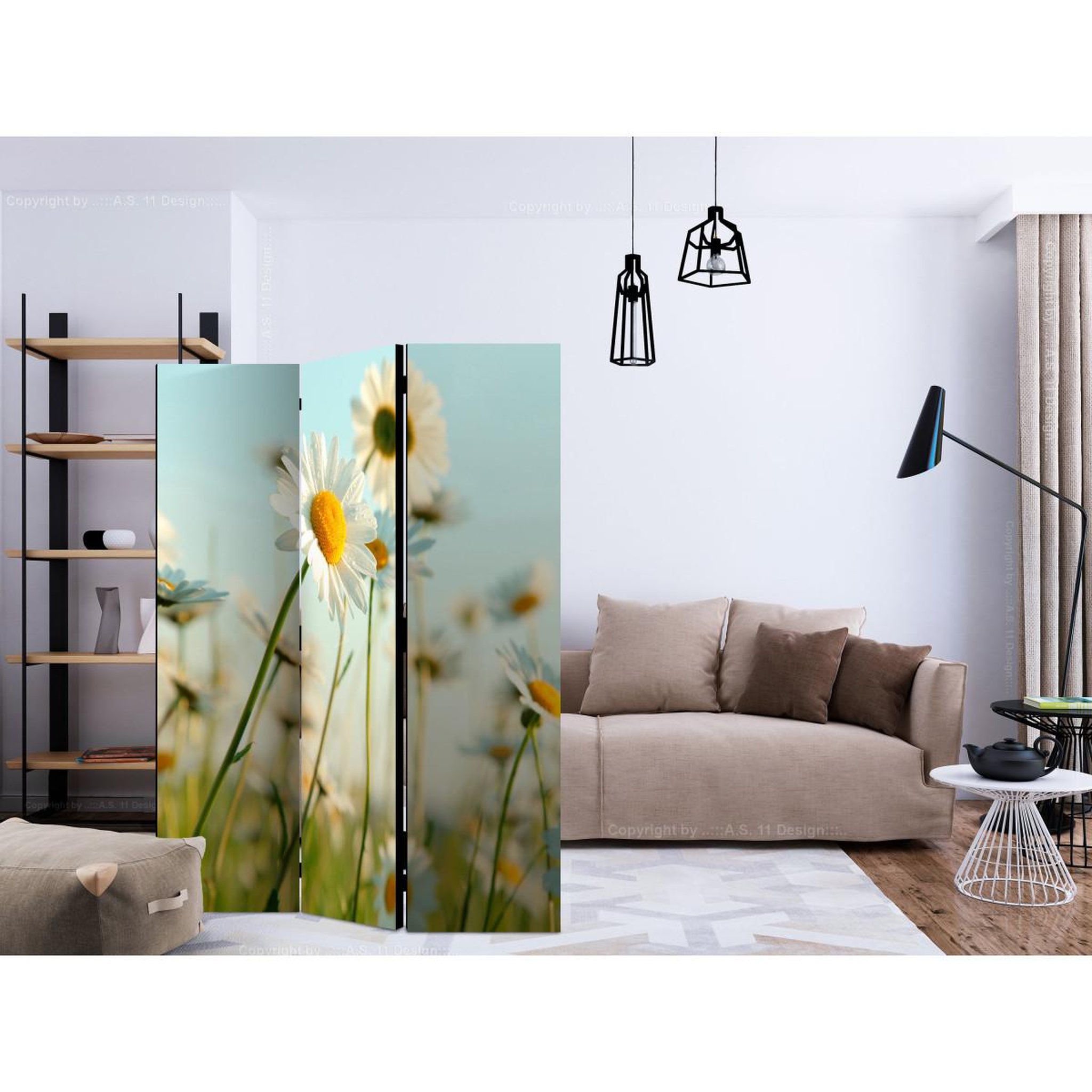 Voir la diapositive 2 : Paris Prix Paravent 3 volets  daisies spring meadow  135x172cm