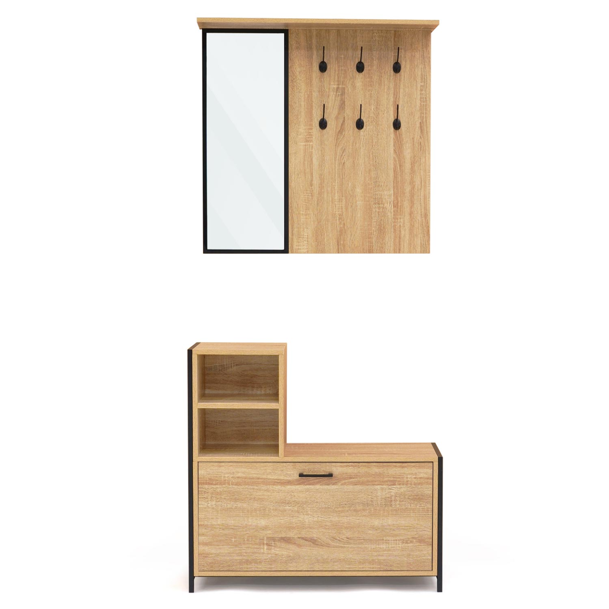 Voir la diapositive 3 : ID MARKET Vestiaire d'entrée detroit avec miroir et range-chaussures design industriel