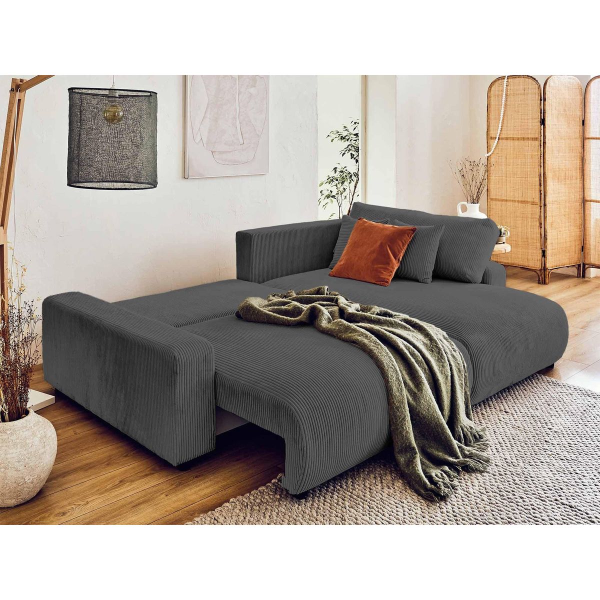 LISA DESIGN Pivoine - canapé d'angle réversible - 4 places - convertible avec coffre - en velours côtelé