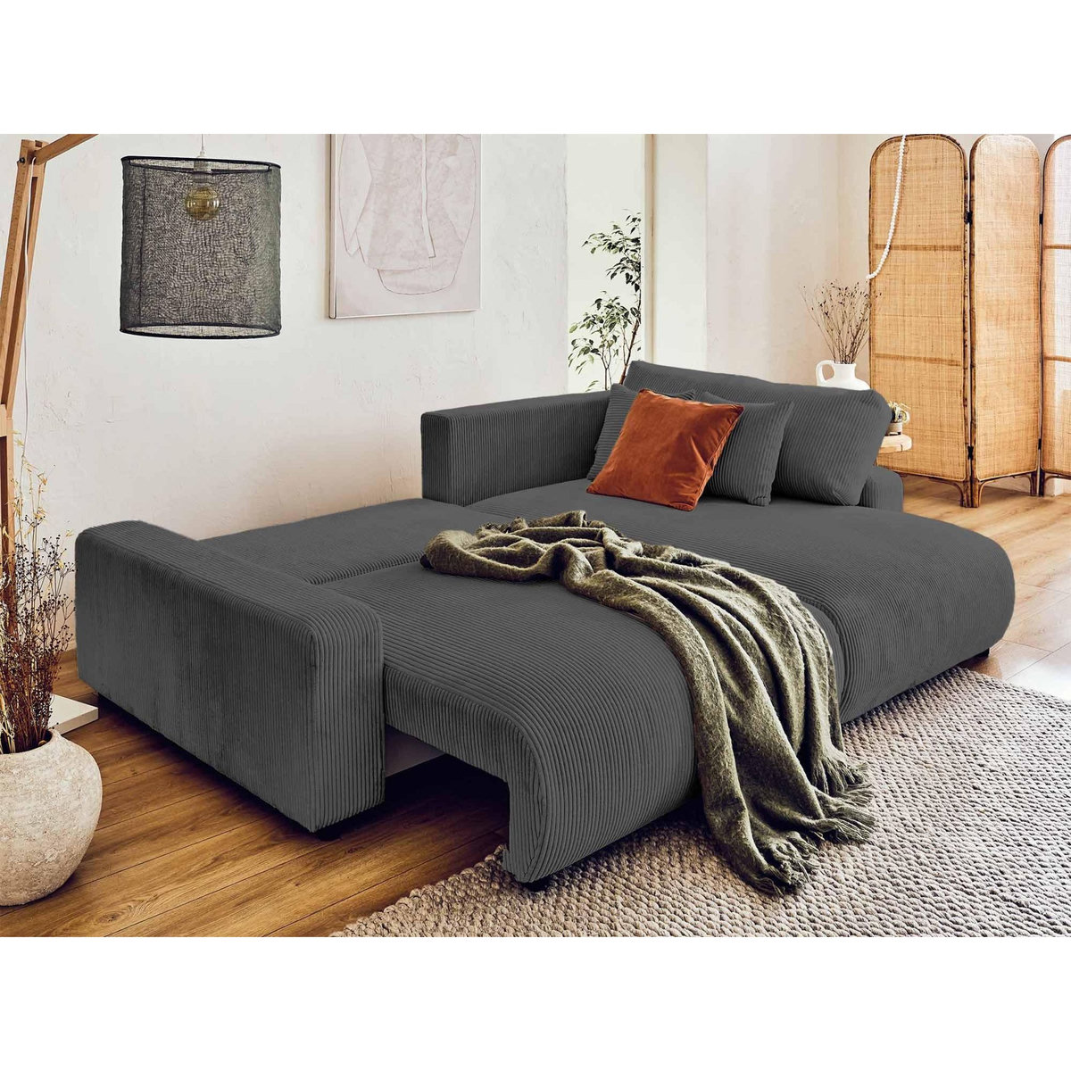 LISA DESIGN Pivoine - canapé d'angle réversible - 4 places - convertible avec coffre - en velours côtelé