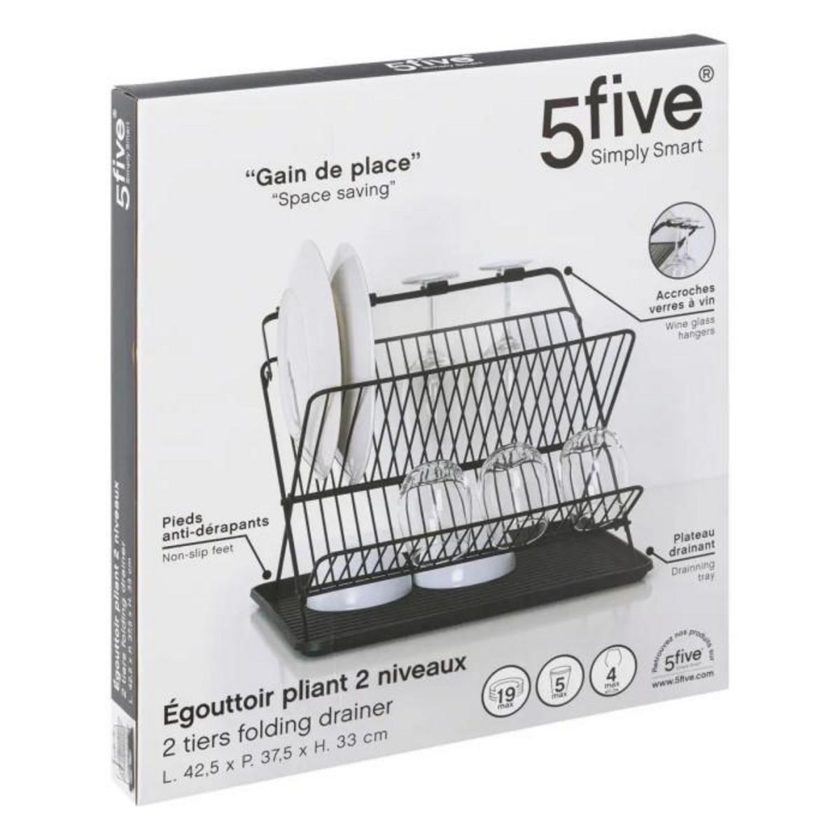 FIVE Égouttoir 2 Niveaux  Pliable  42cm Noir