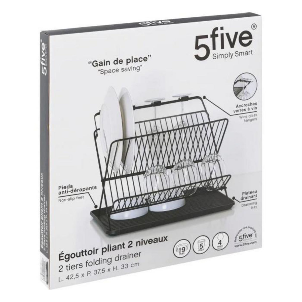 FIVE Égouttoir 2 Niveaux  Pliable  42cm Noir
