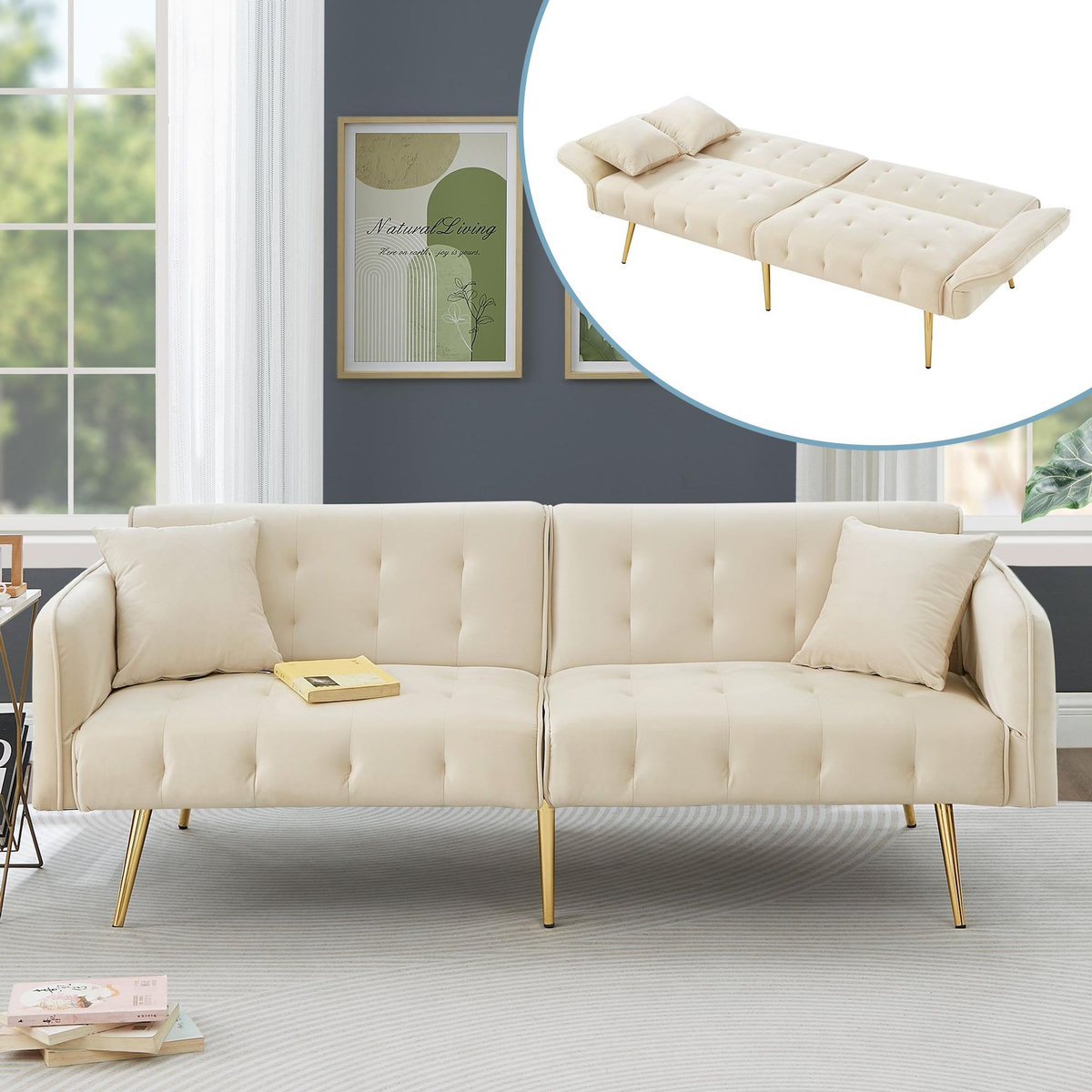 MERAX Canapé droit convertible 2 pl velours