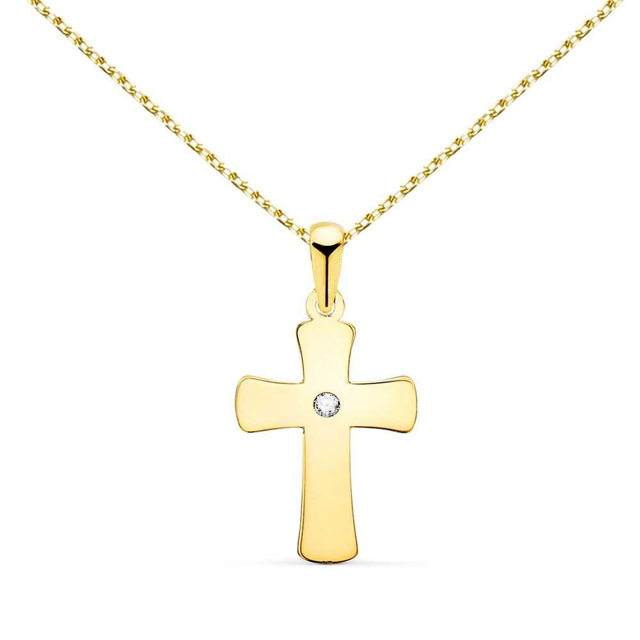 L'ATELIER D'AZUR Collier - Médaille Croix Or 18 Carats 750/000 Jaune et Zirconium - Chaine Dorée