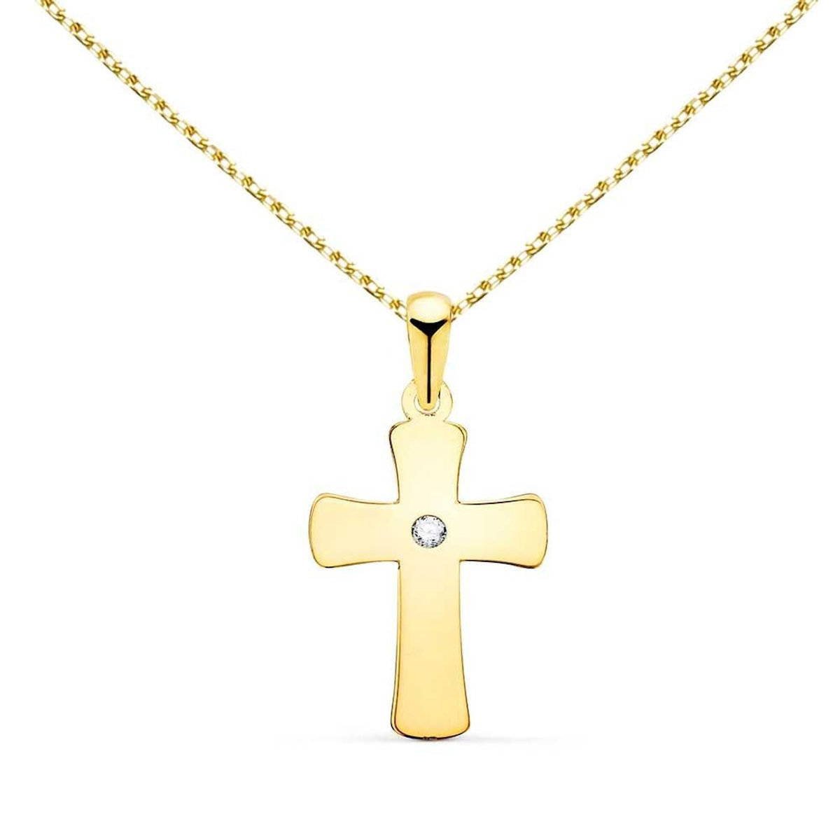 L'ATELIER D'AZUR Collier - Médaille Croix Or 18 Carats 750/000 Jaune et Zirconium - Chaine Dorée