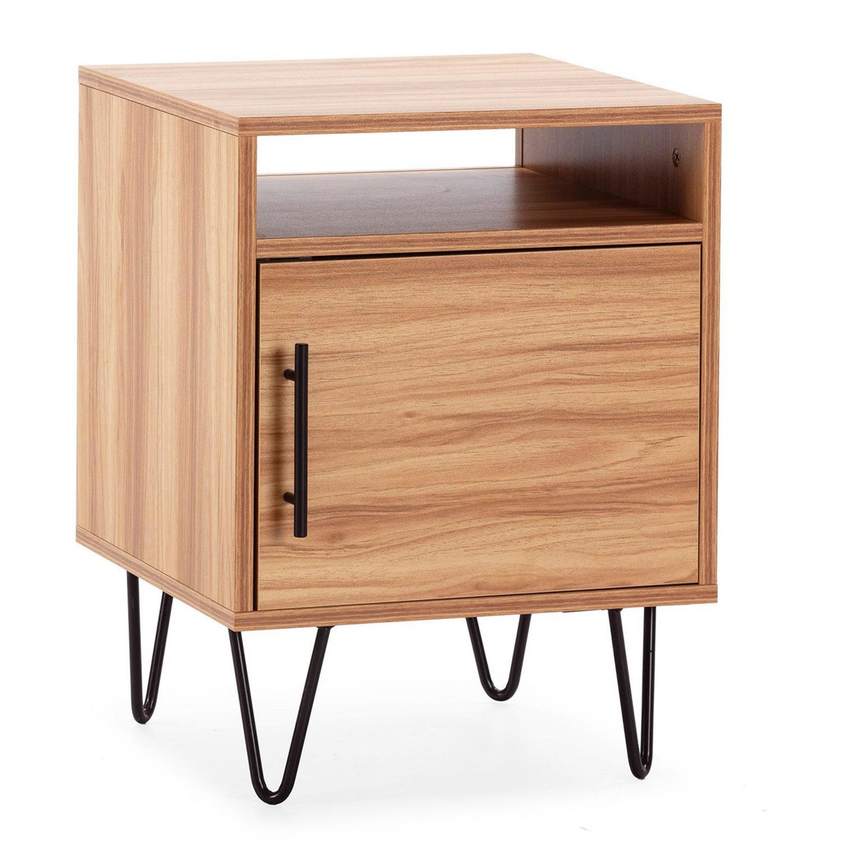 VS VENTA-STOCK Table de chevet Alma 1 porte coloris bois, pieds métal