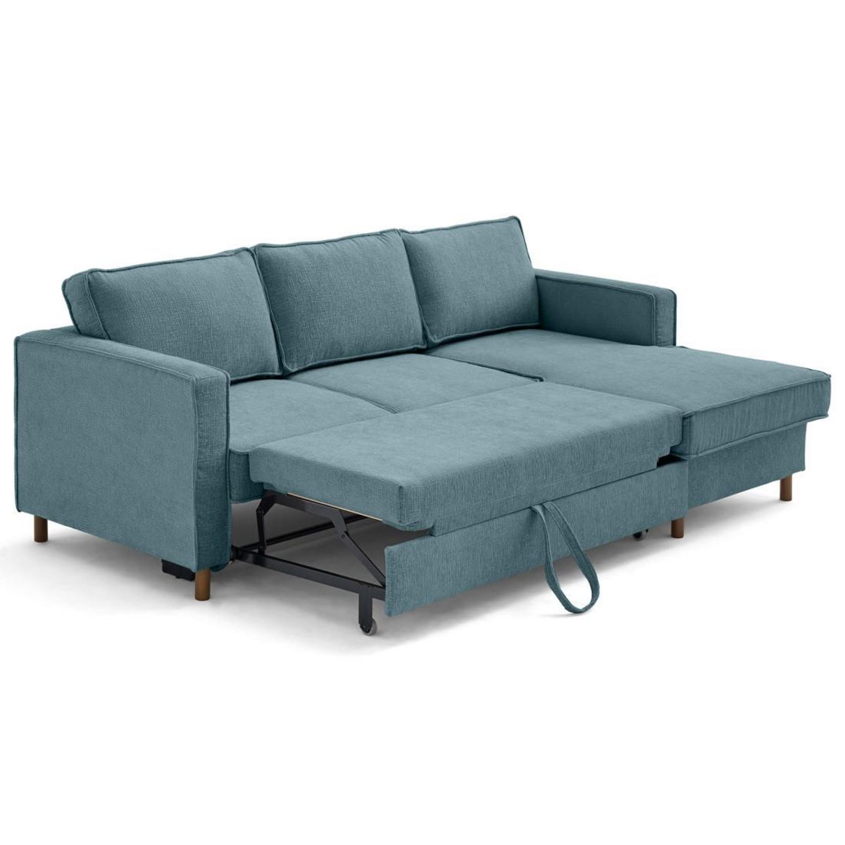 LISA DESIGN Jake - canapé d'angle droit 4 places convertible avec coffre en tissu velours relief